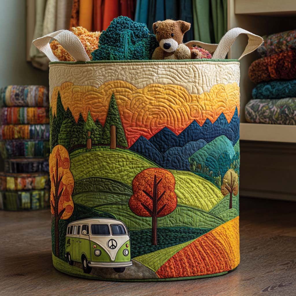 Green Journey Quilted Laundry Basket Laundry Clothes Basket Unique Ralated Camping Gifts