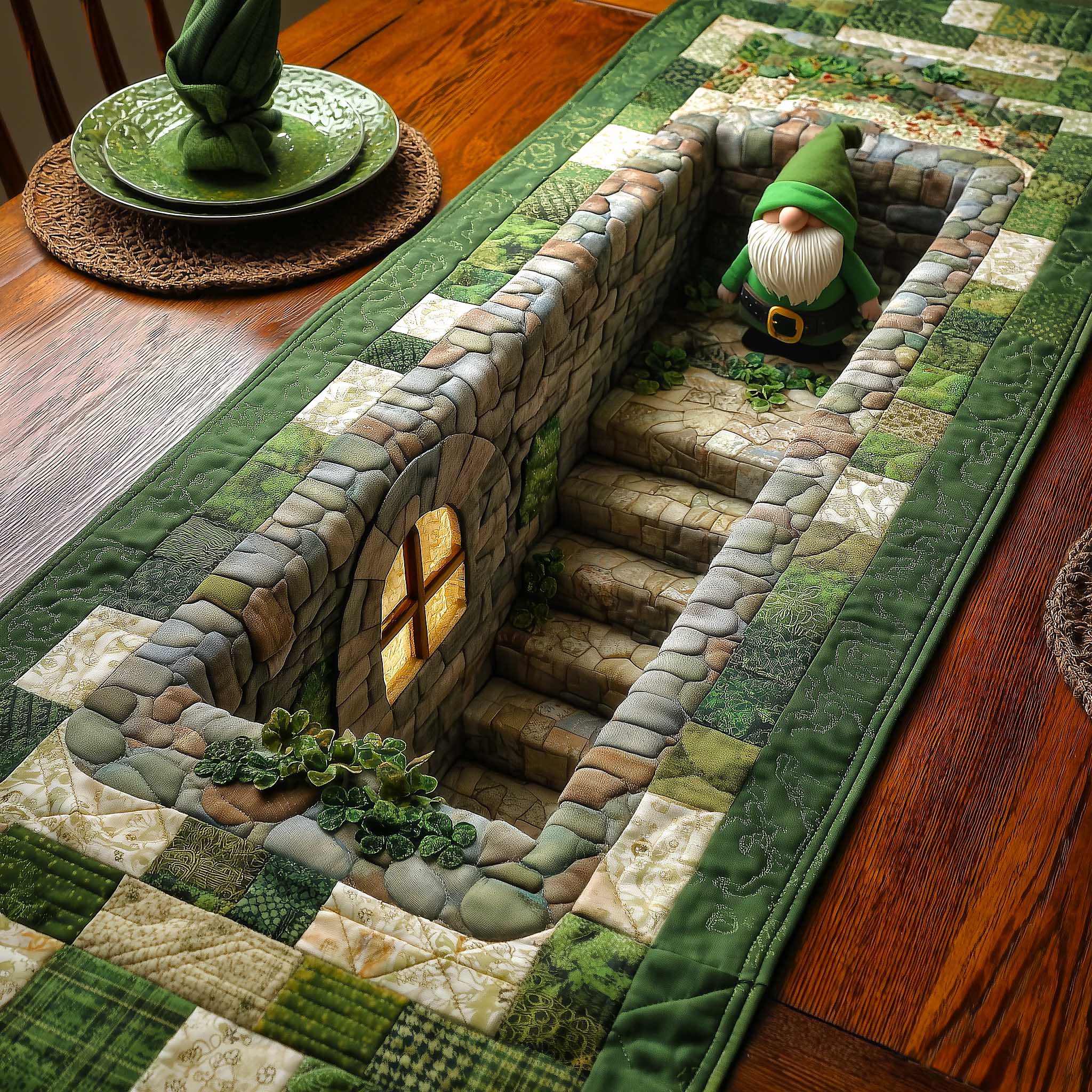 Green Party Quilted Table Runner Dining Room Table Decor Ideas St Patricks Day Birthday Gifts