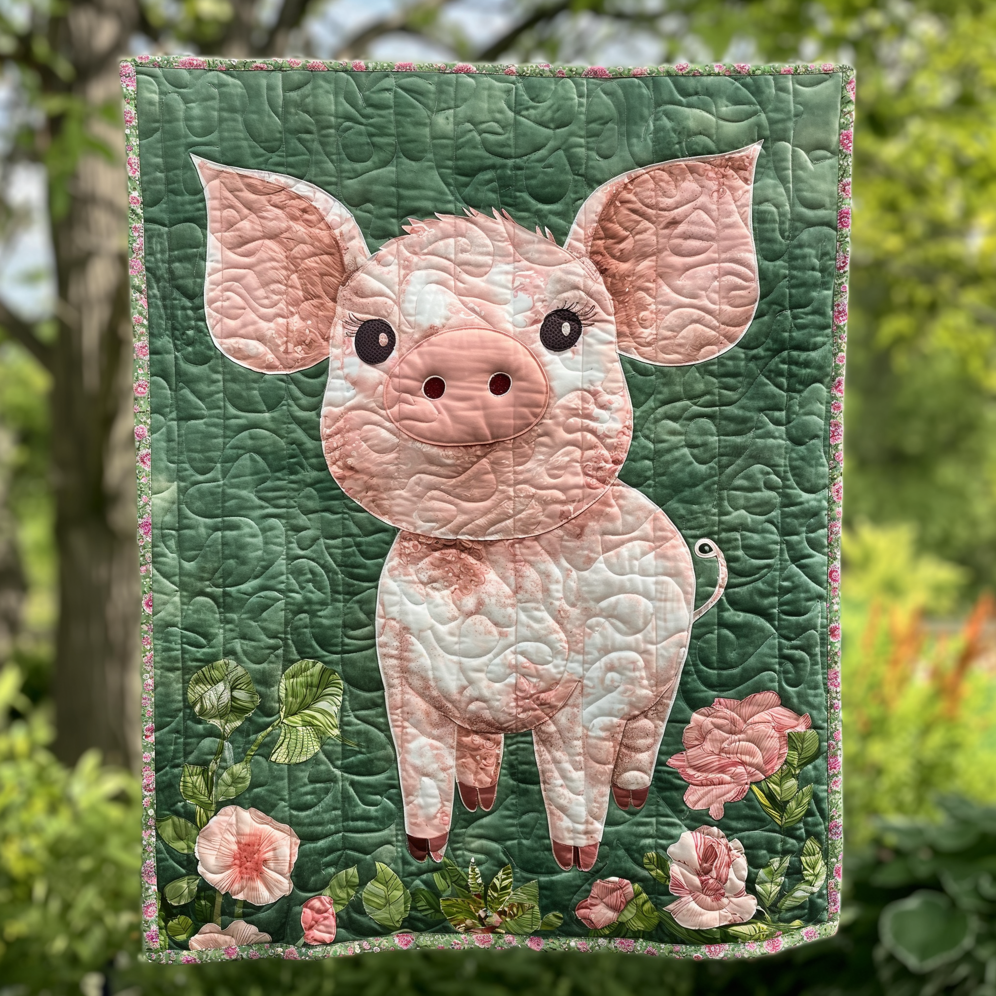 Green Pasture Pig Quilted Blanket Best Comforter Sets Presents For Mother In Law