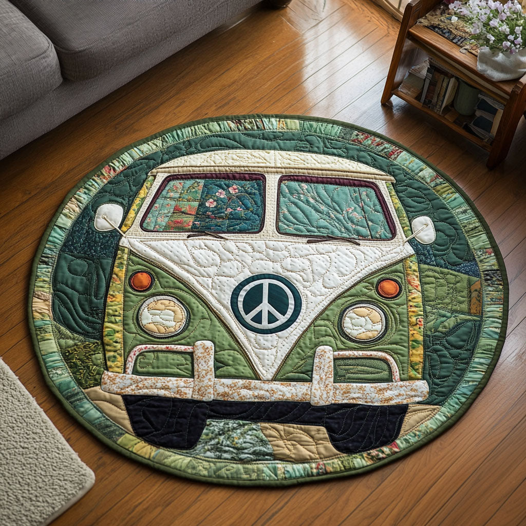 Green Peace Van Quilted Round Mat Circle Rugs Large Birthday Gifts For Mom From Son