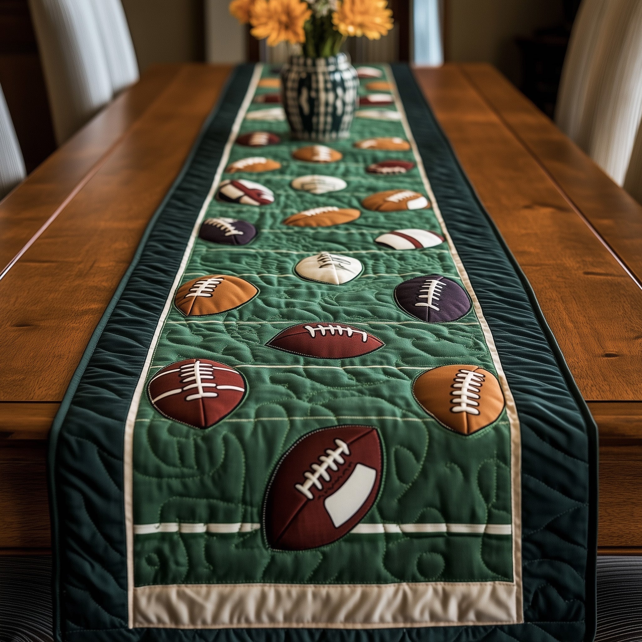 Gridiron Glory Quilted Table Runner Dinner Table Decor Ideas Father's Day Gifts For Grandpa