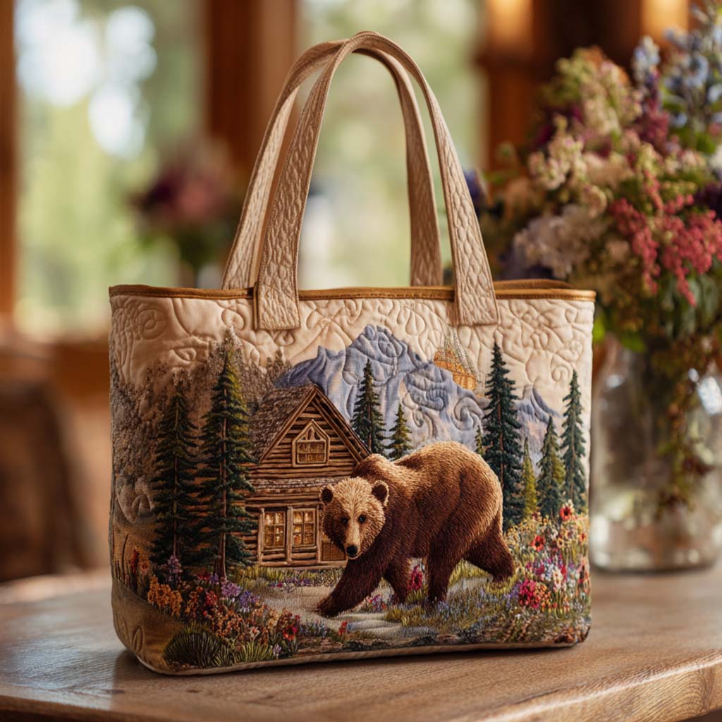 Grizzly Forest Scene Quilted Tote Bag Good Shoulder Bags Mothersday Gifts