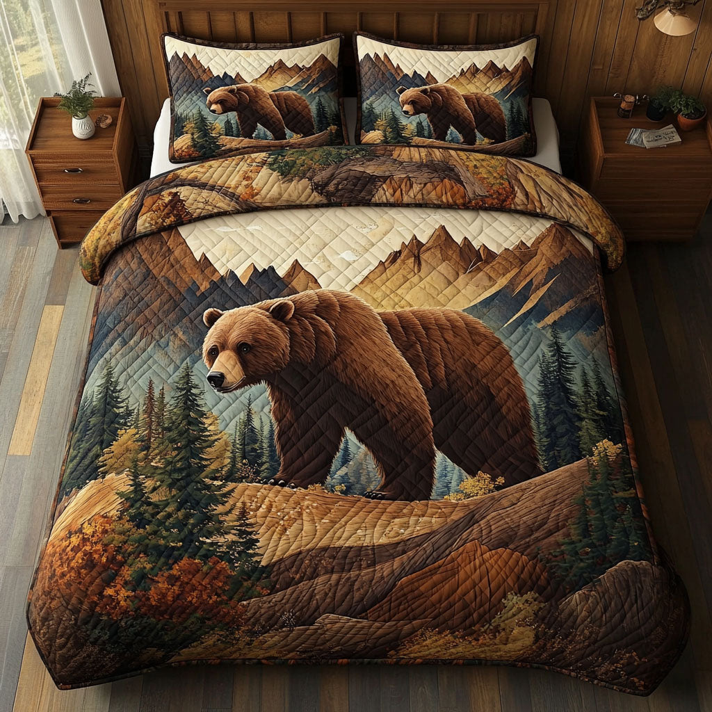 Grizzly Grace Quilted Bedding Set Cute Bedroom Decor Perfect Father's Day Gifts