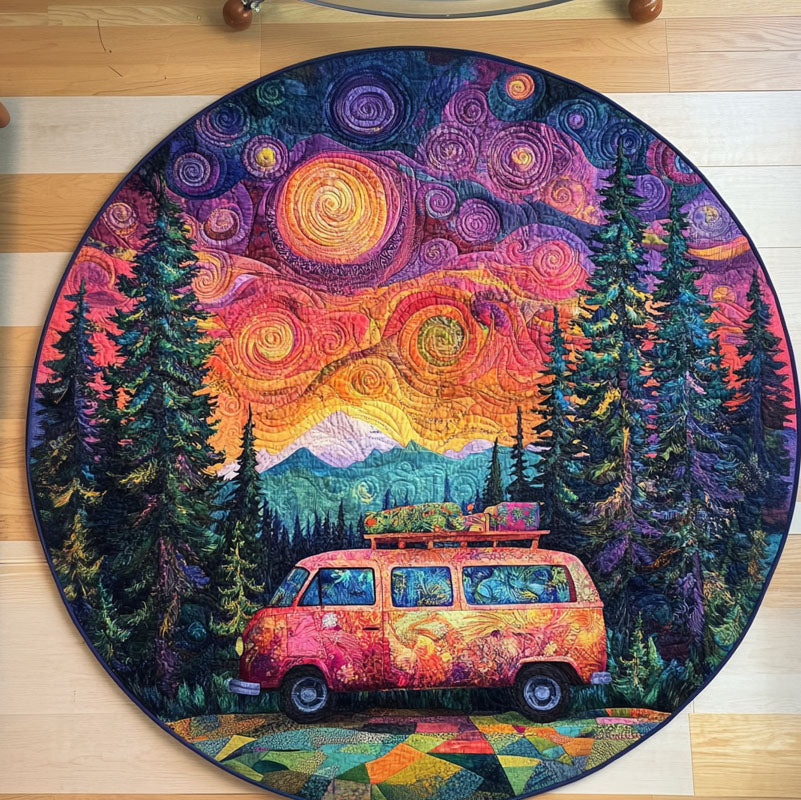 Groovy Camper Vibes Quilted Round Mat Family Room Furniture Ideas Great Birthday Gifts For Mom