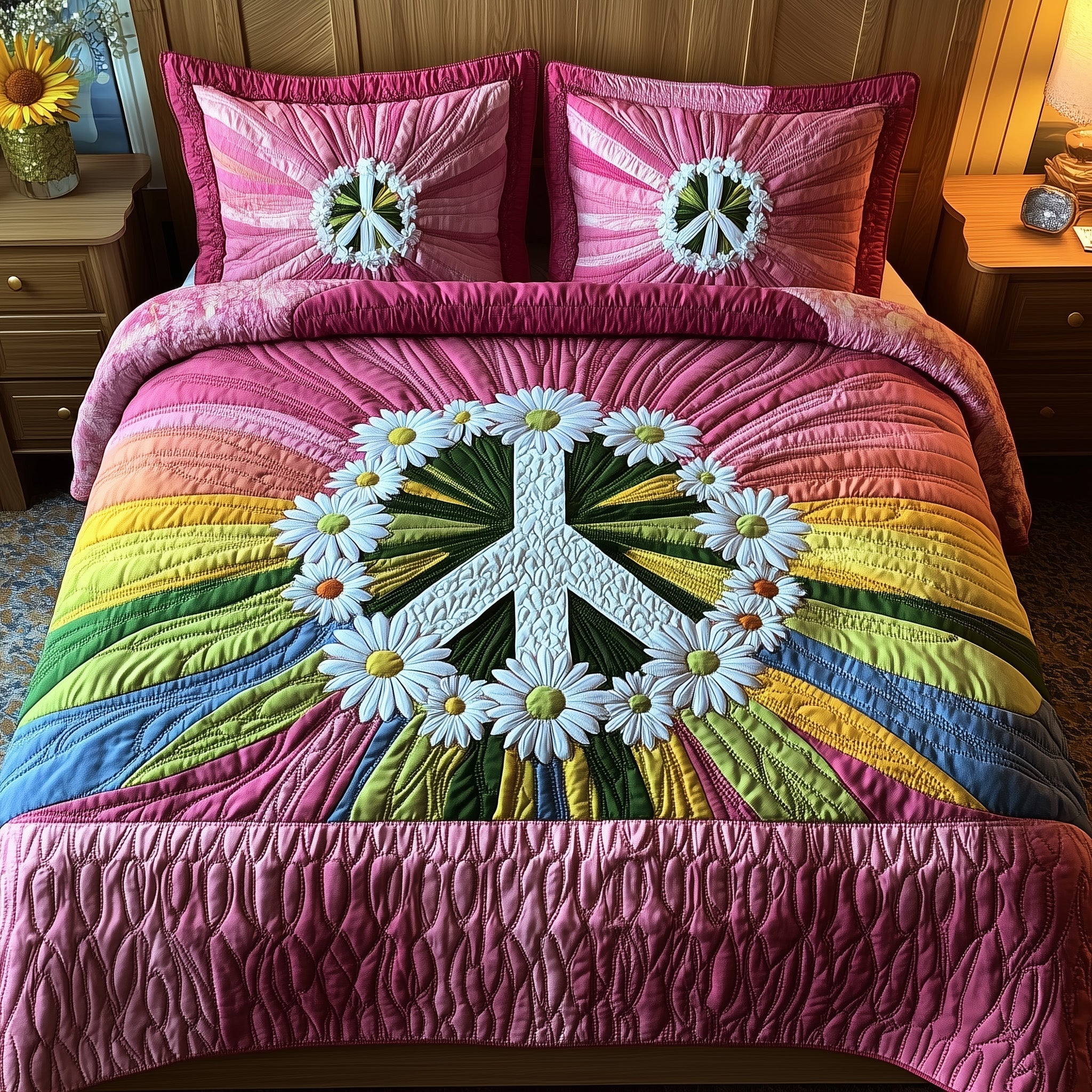 Groovy Dreams Quilted Bedding Set Over The Bed Decor Gifts For Your Hippie Friend