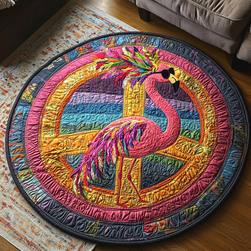 Groovy Flamingos Quilted Round Mat Home Decor Shop Flamingo Inspired Gifts
