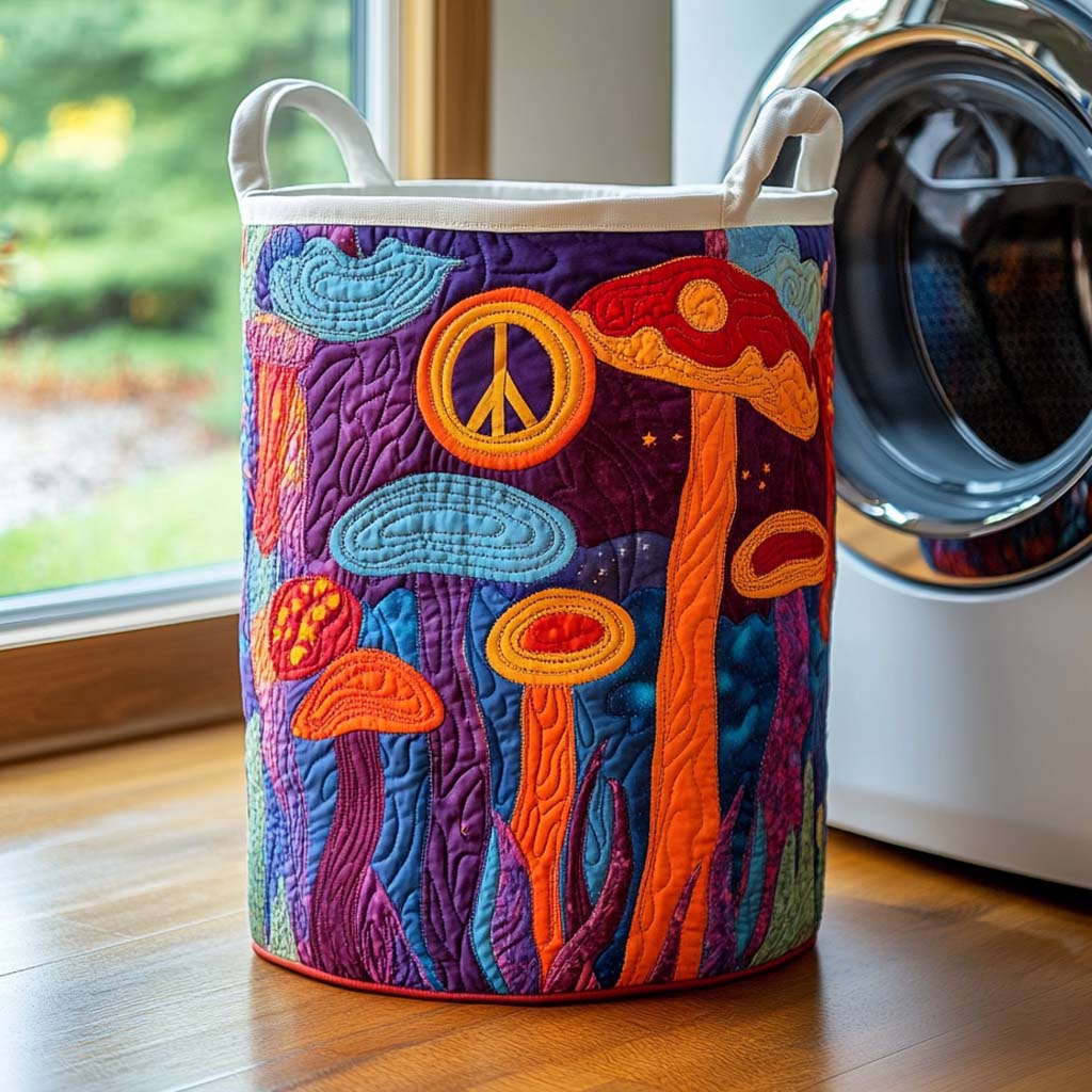 Groovy Rainbow Shrooms Quilted Laundry Basket Laundry Clothes Basket Housewarming Gifts For Friends