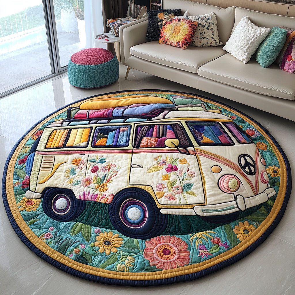 Groovy Roadtrip Quilted Round Mat Room Decor Best Mothers Day Gift For Wife