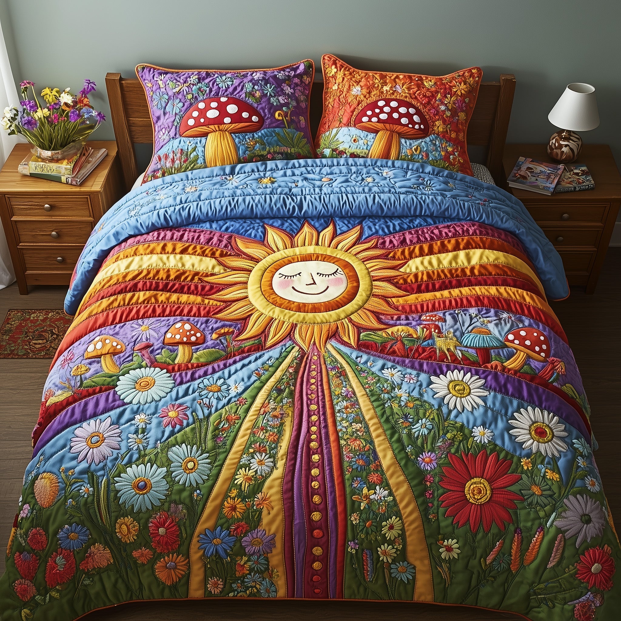 Groovy Sunburst Quilted Bedding Set Great Bed Sets Gifts For Hippie Women