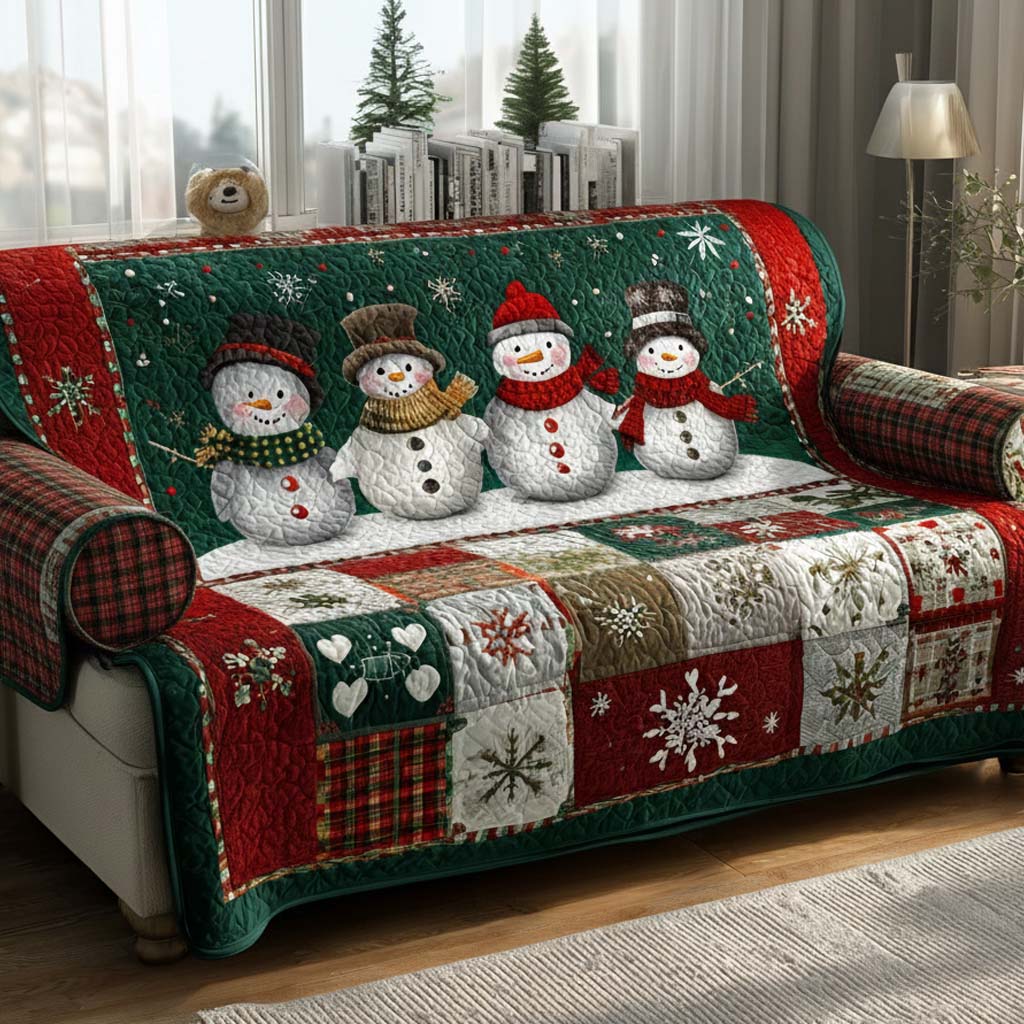 Group Snowmen Christmas Quilted Sofa Cover Holiday Living Decorations Family Ideas For Christmas Gifts