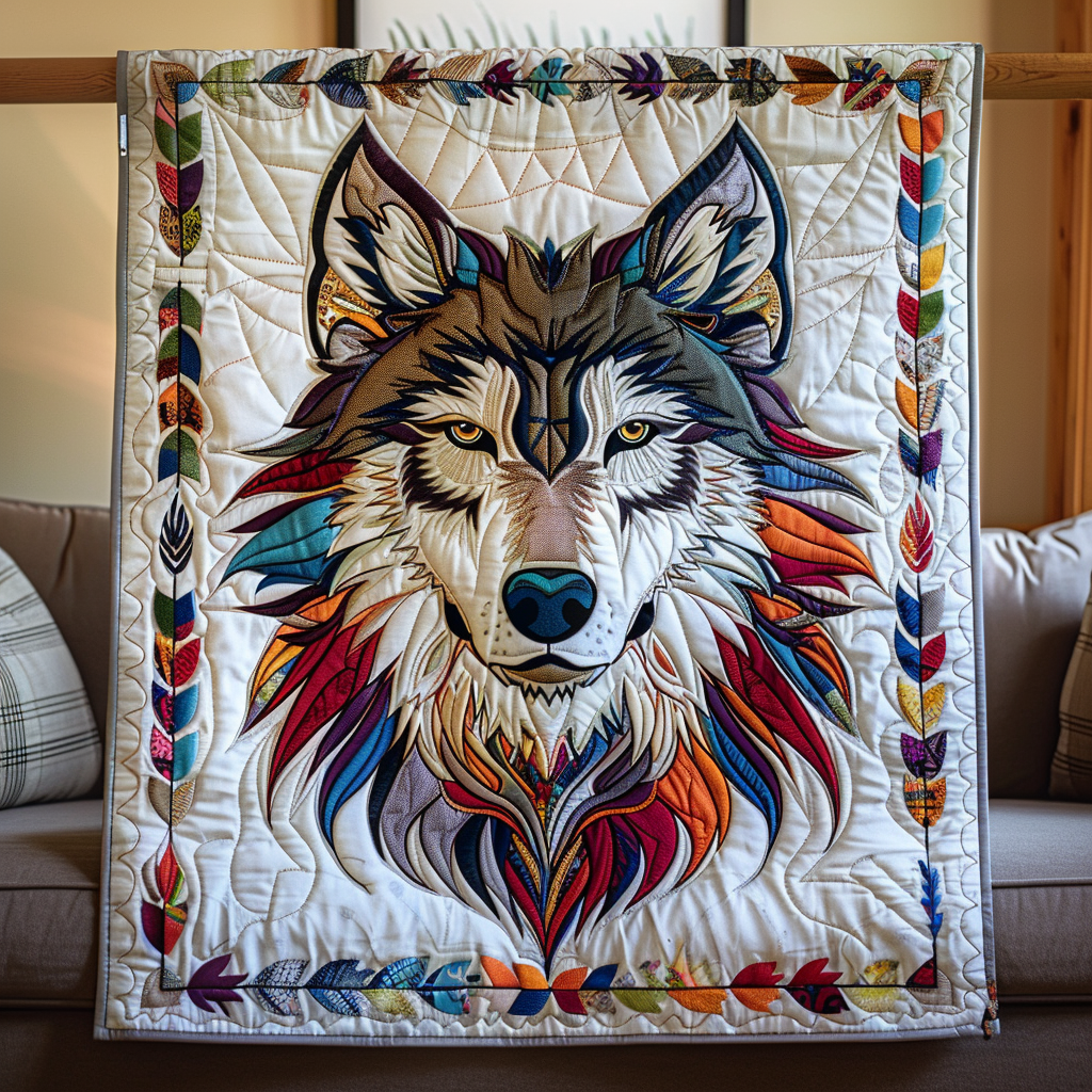 Guardian Of The Wild Quilted Blanket Best Bedspread Set Best Wolf Gifts For Dad