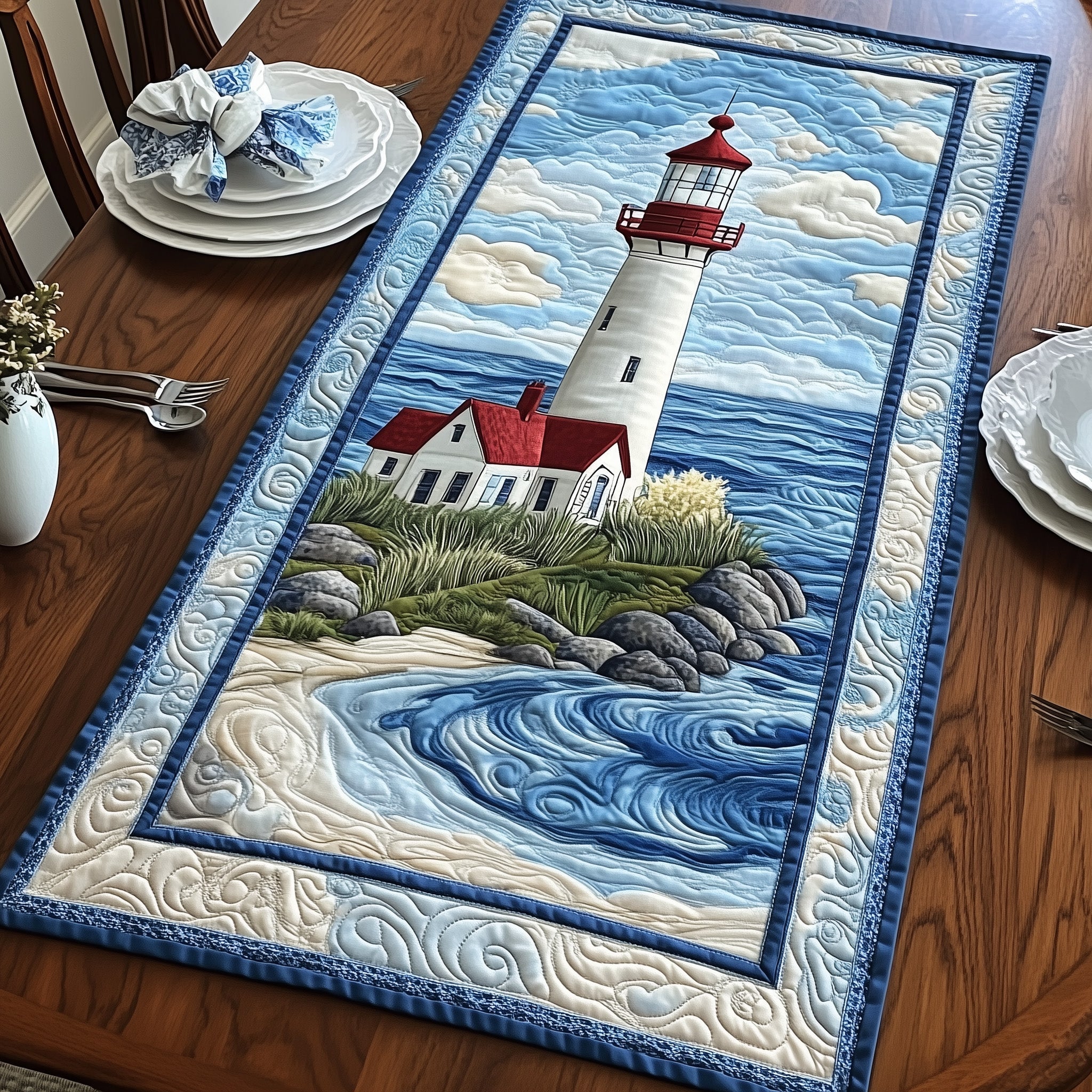 Guardian on the Hill Quilted Table Runner Table Mat Runner Great Lighthouse Gifts