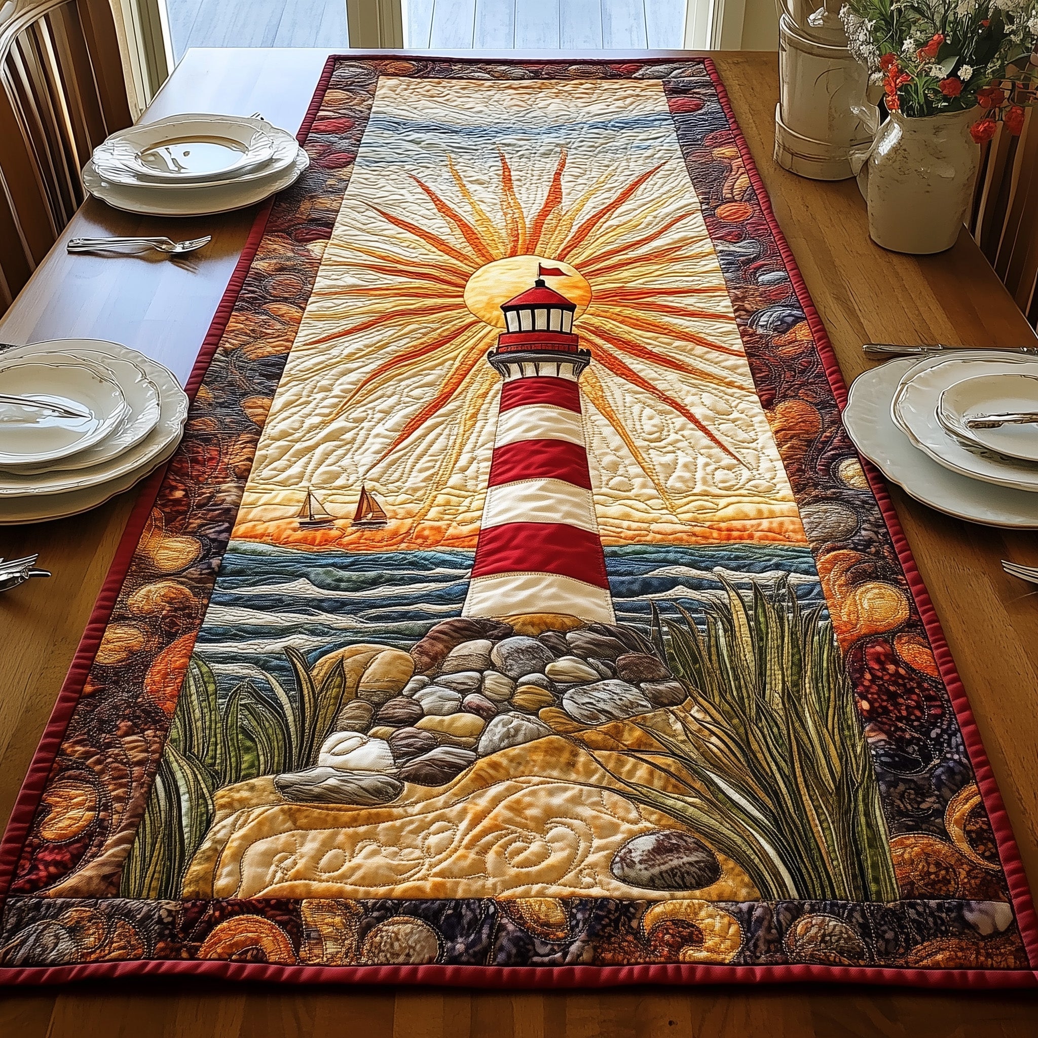 Guiding Glow Quilted Table Runner Table Runner Dining Table Best Lighthouse Gifts
