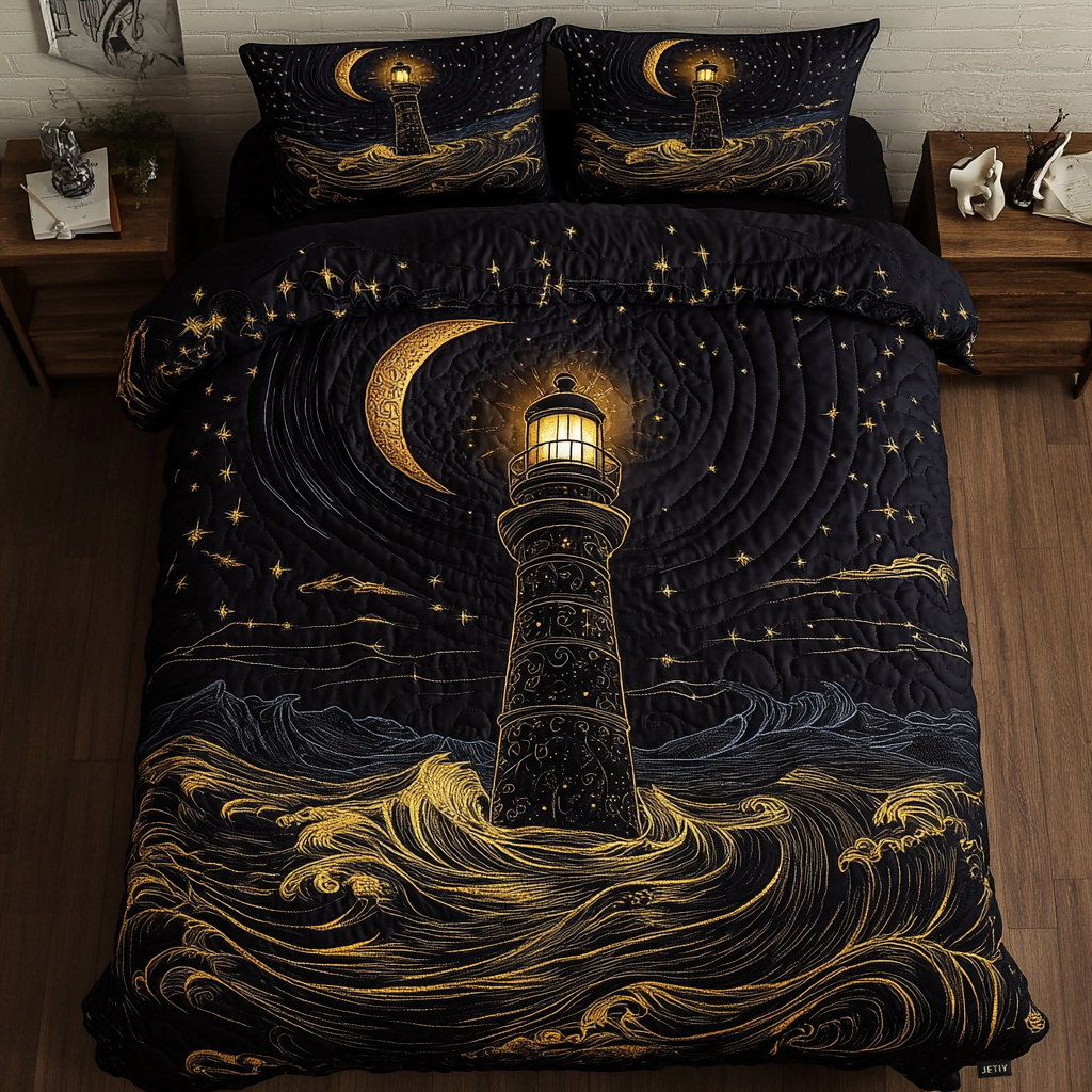 Guiding Light Quilted Bedding Set Cute Room Decor Best Lighthouse Gift Items