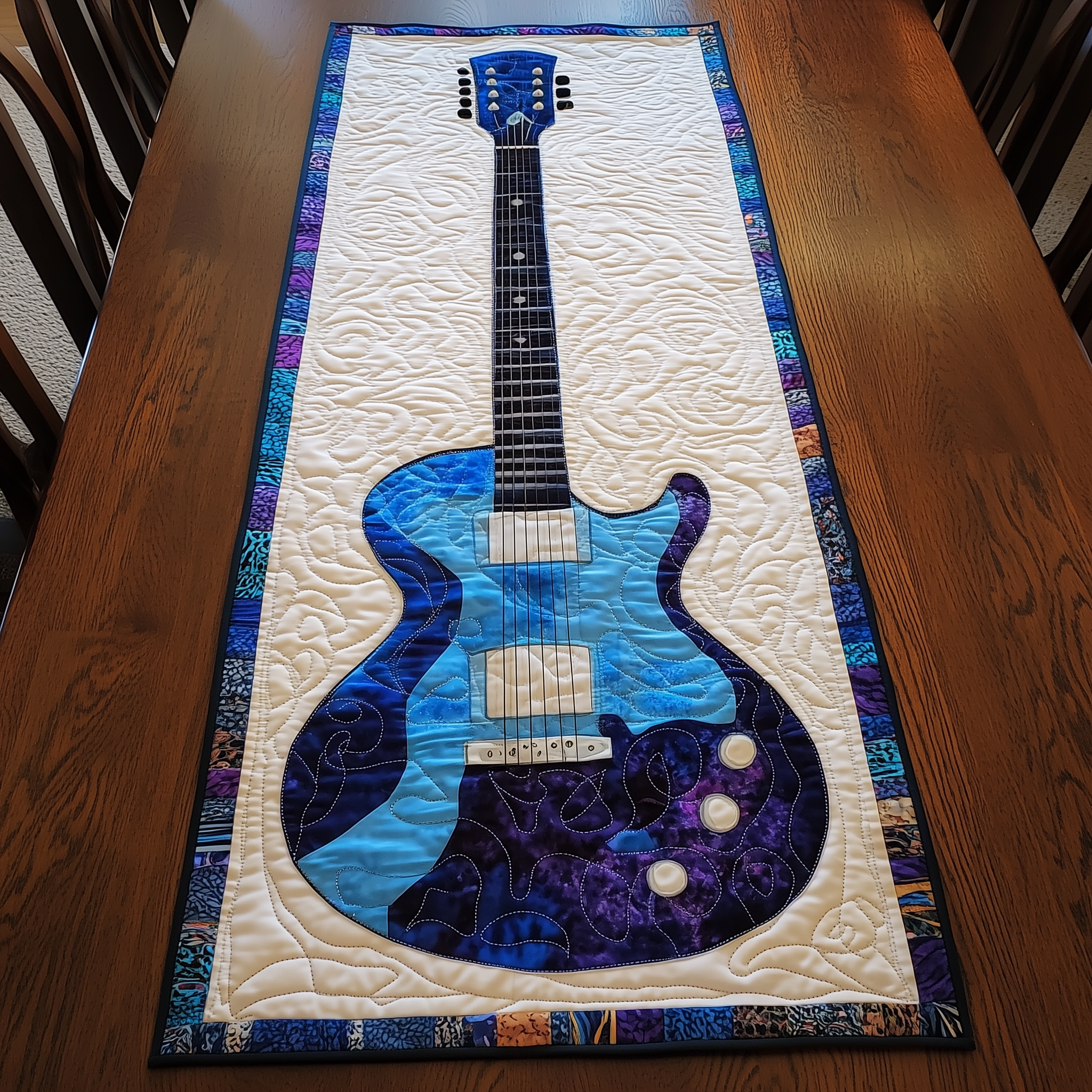 Guitar Blue Quilted Table Runner Dining Room Table Centerpieces Guitar Lovers Presents