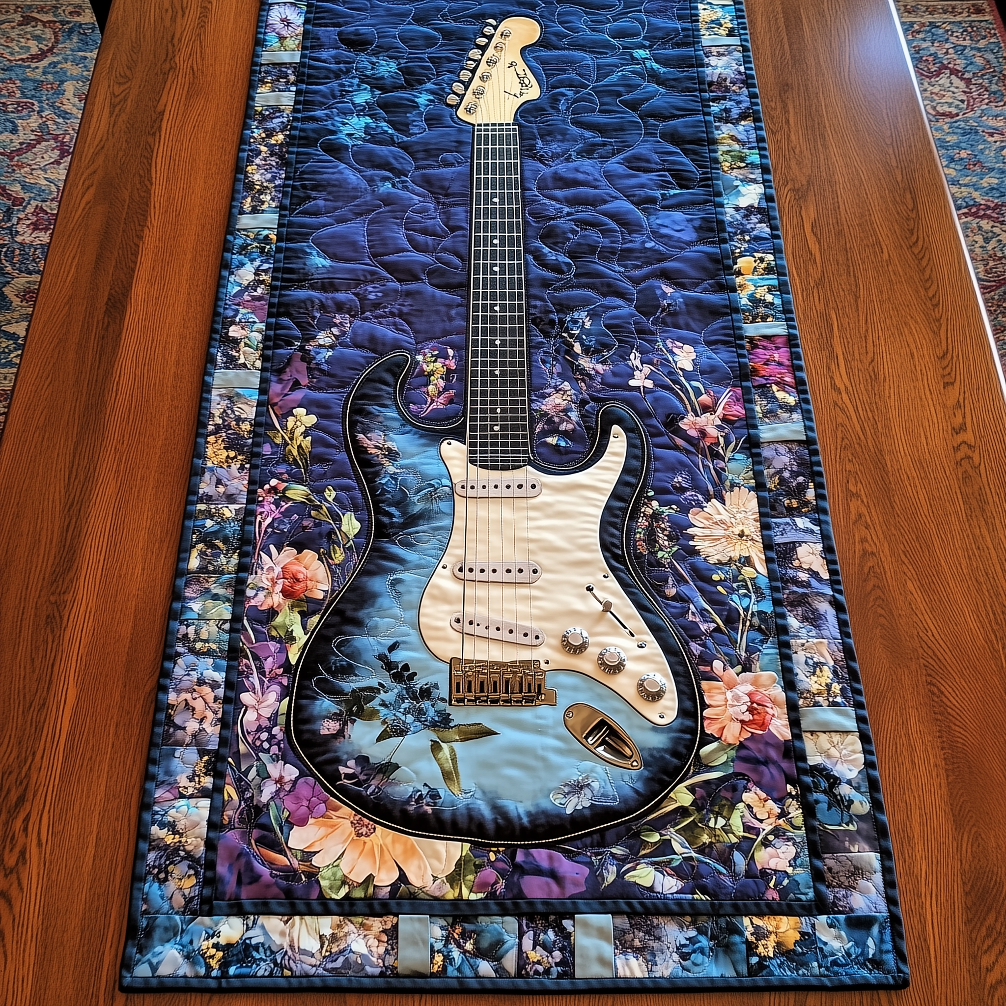 Guitar Blue Quilted Table Runner Target Table Runner Presents For Guitar Lovers