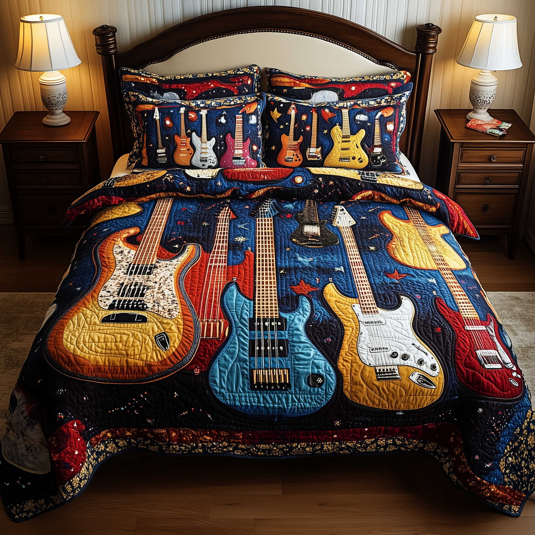 Guitar Quilted Bedding Set Best Bedding Comforter Sets Gifts For Young Guitar Players