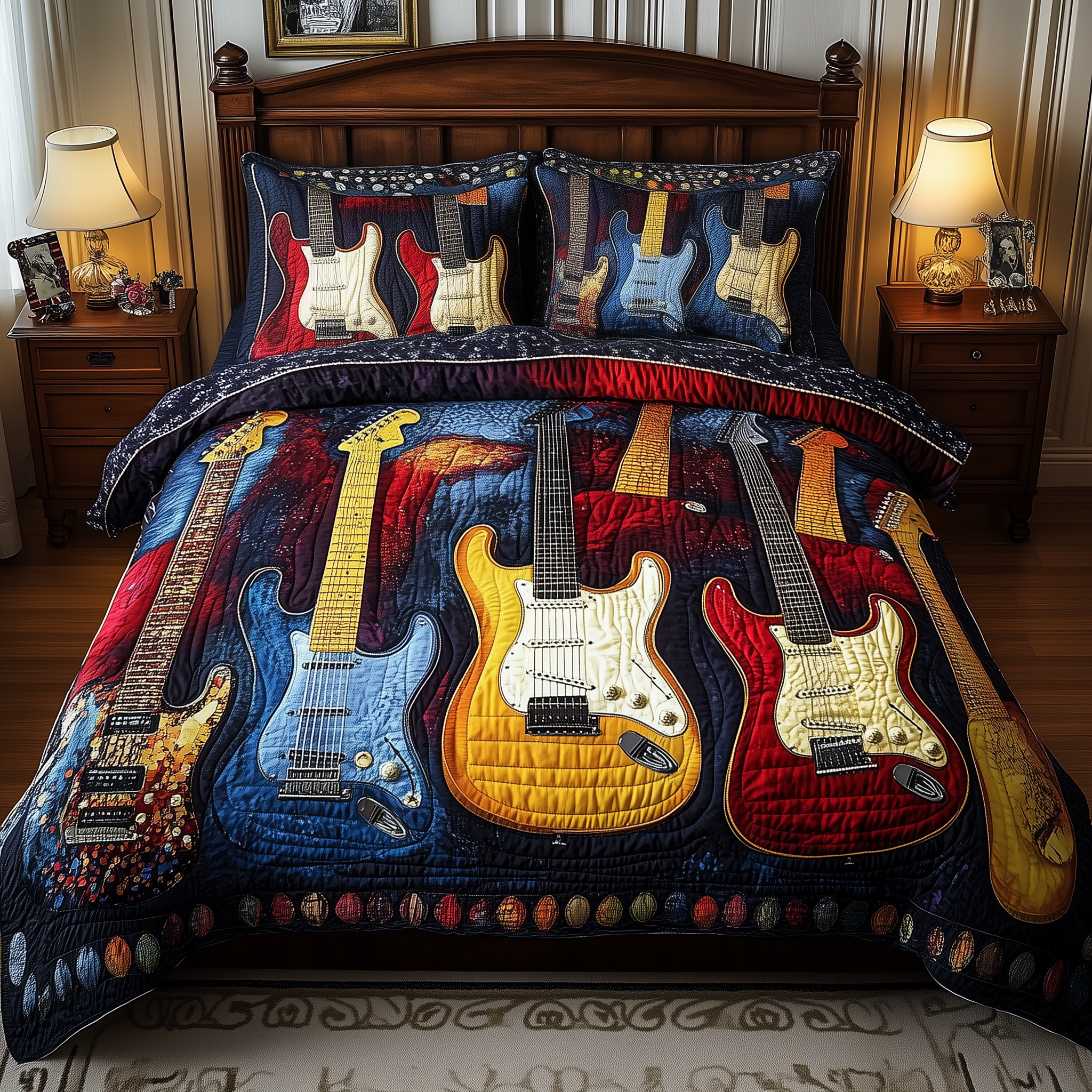 Guitar Quilted Bedding Set Best King Bed Sheets Presents For Guitar Lovers