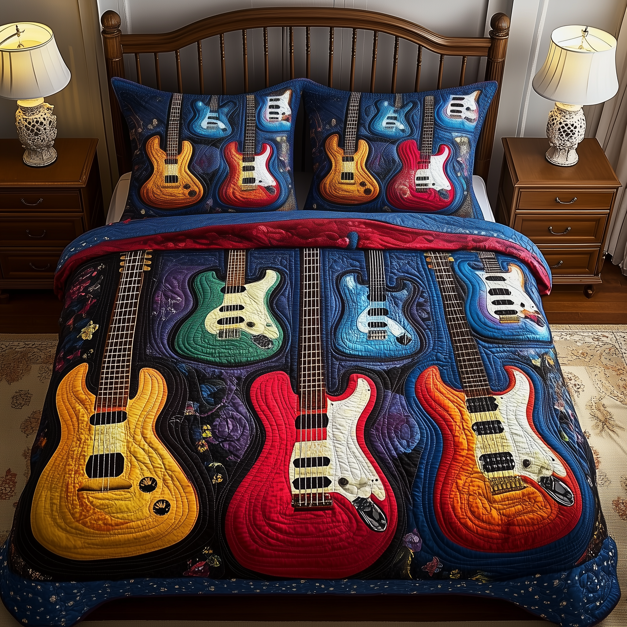 Guitar Quilted Bedding Set Best King Sheet Set Gift Ideas For Guitar Lovers