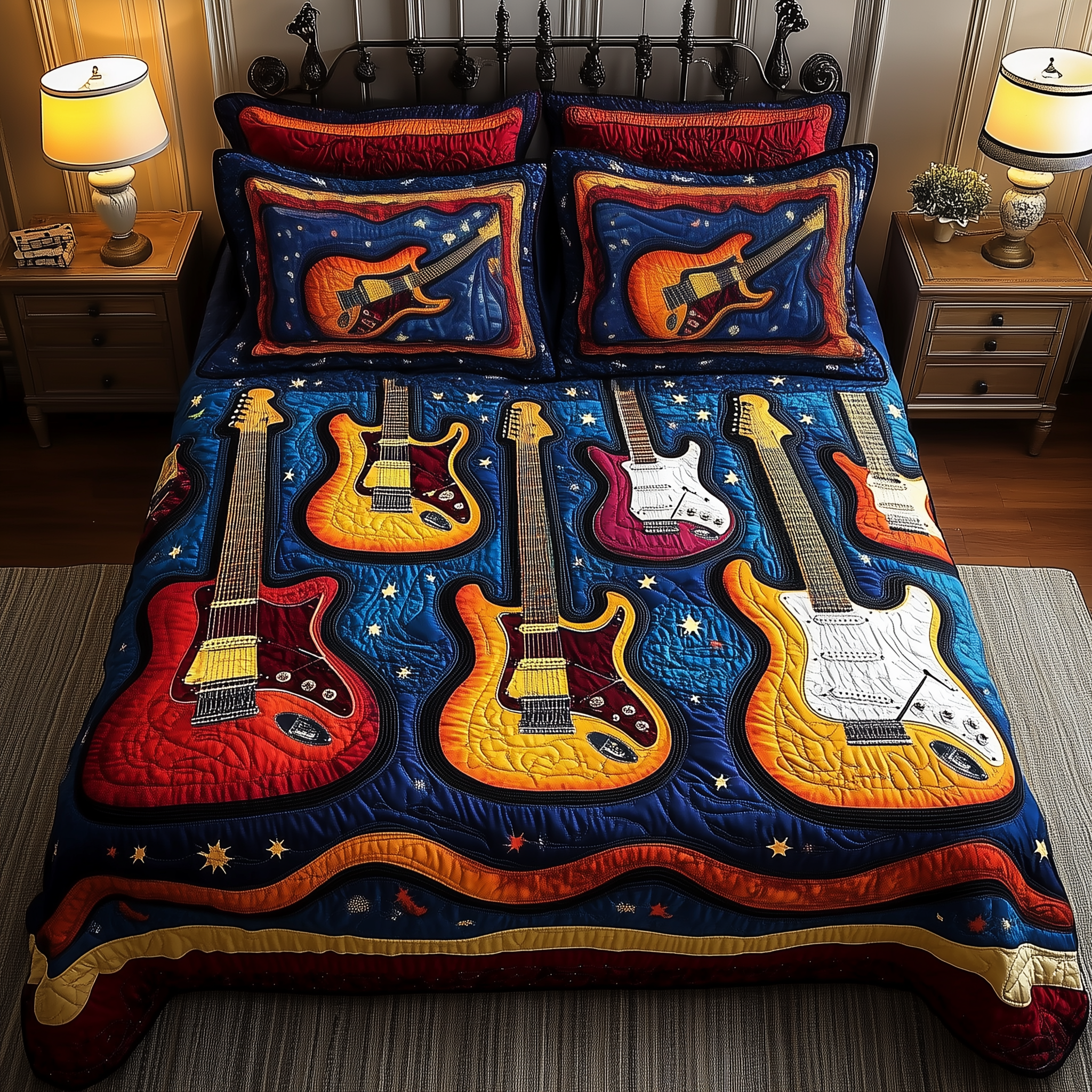 Guitar Quilted Bedding Set Comforter Sets Xmas Gifts For Guitar Players