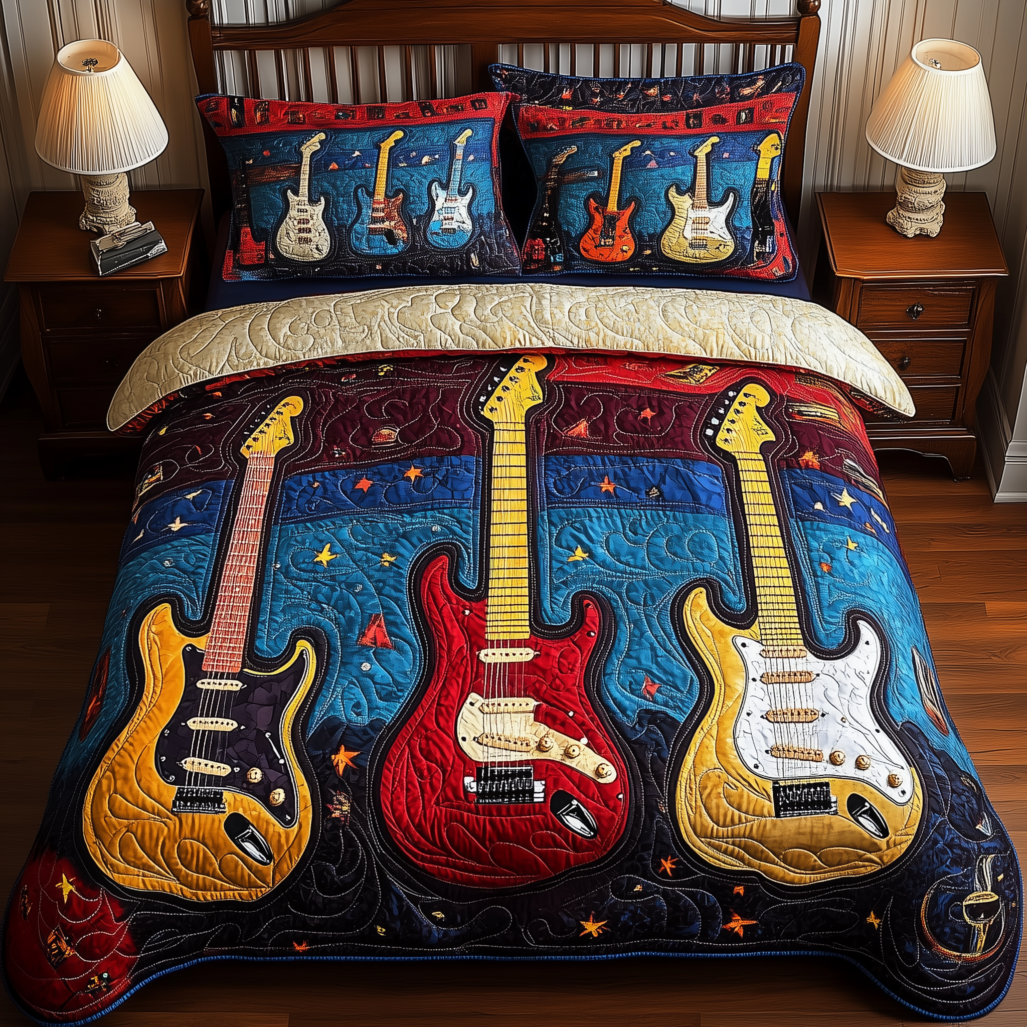 Guitar Quilted Bedding Set Queen Bed Set Great Gift For Guitar Player