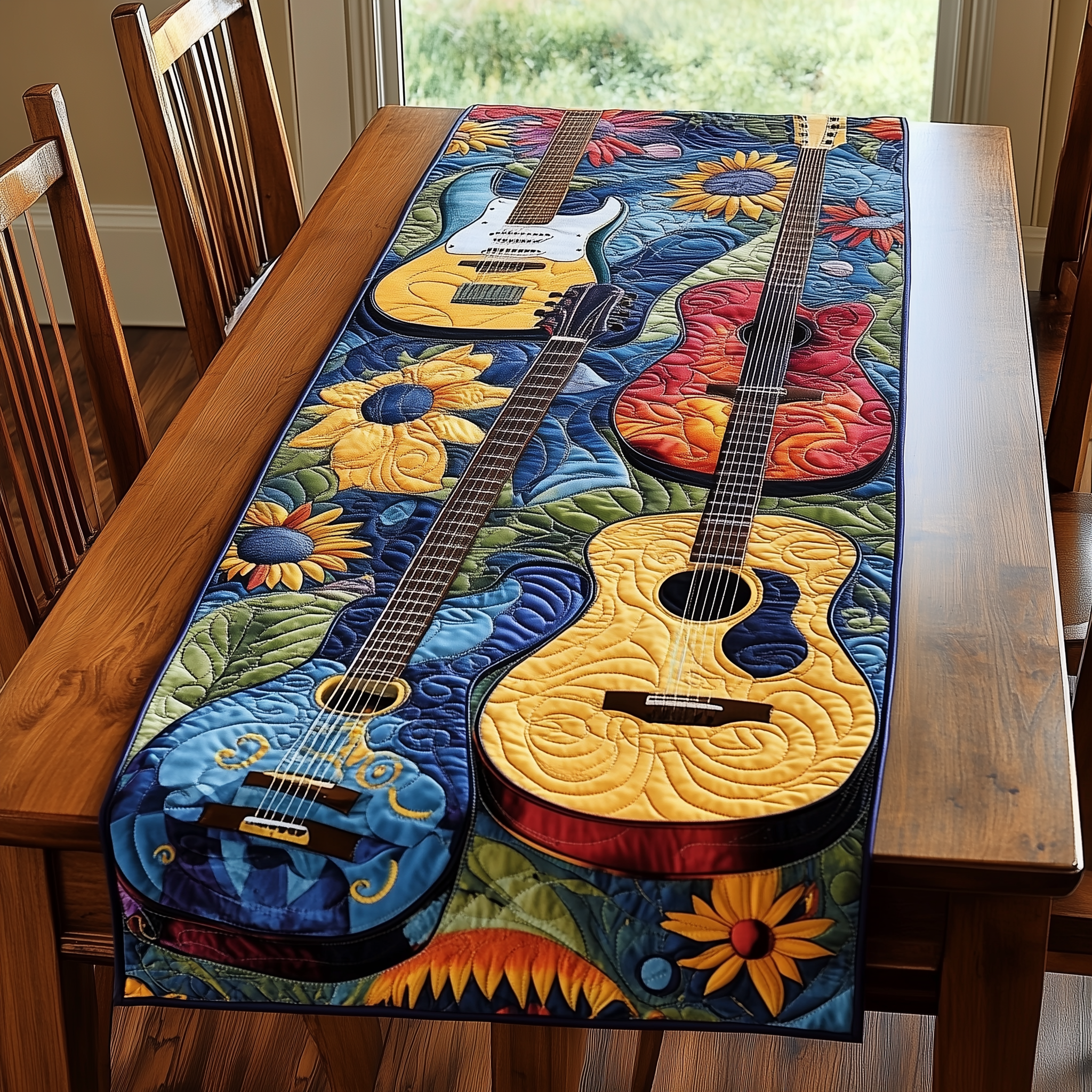 Guitarist's Garden Quilted Table Runner Kitchen Table Decor Ideas Great Gifts For Guitar Players