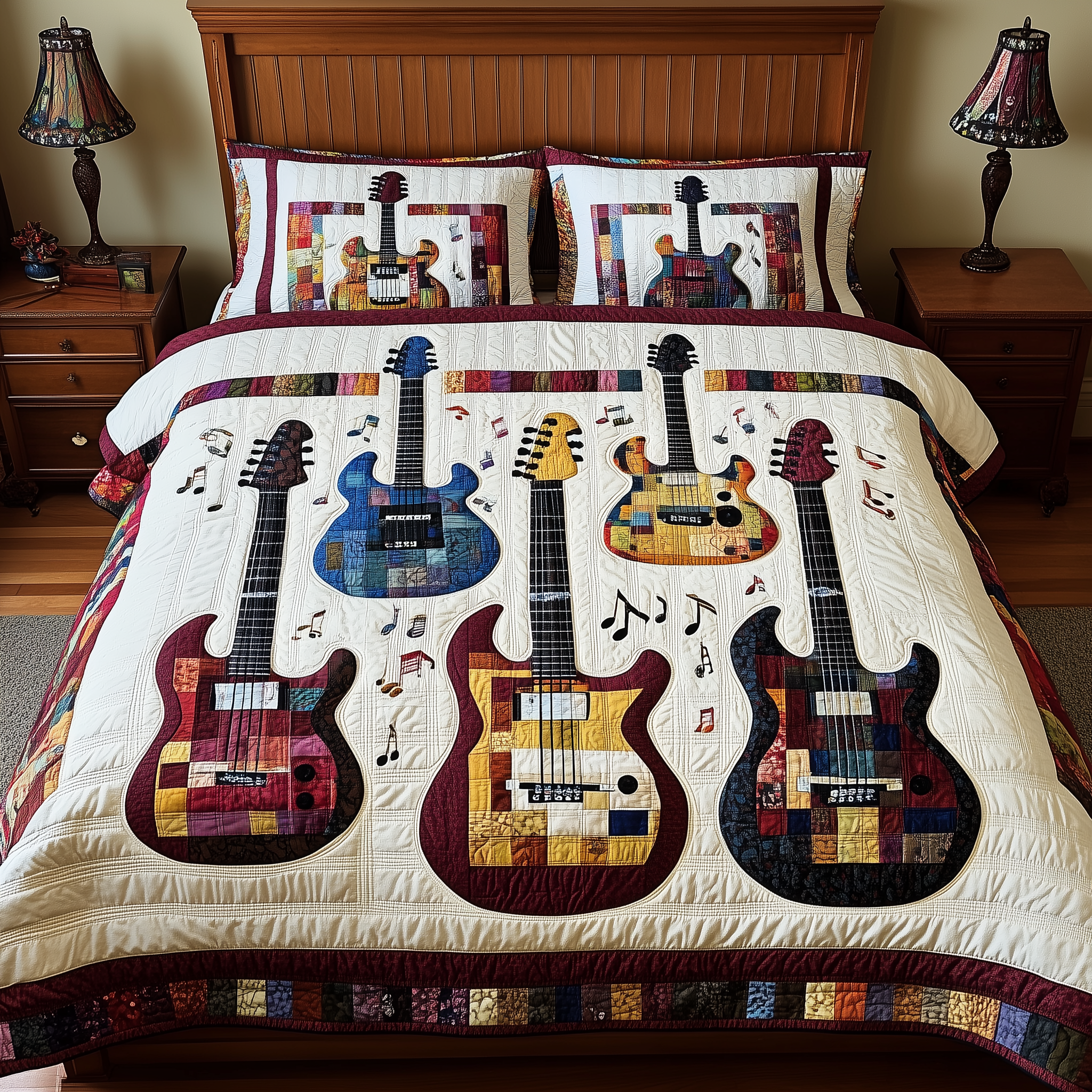 Guitars Quilted Bedding Set Best Bedsheets Christmas Gifts For Guitar Players