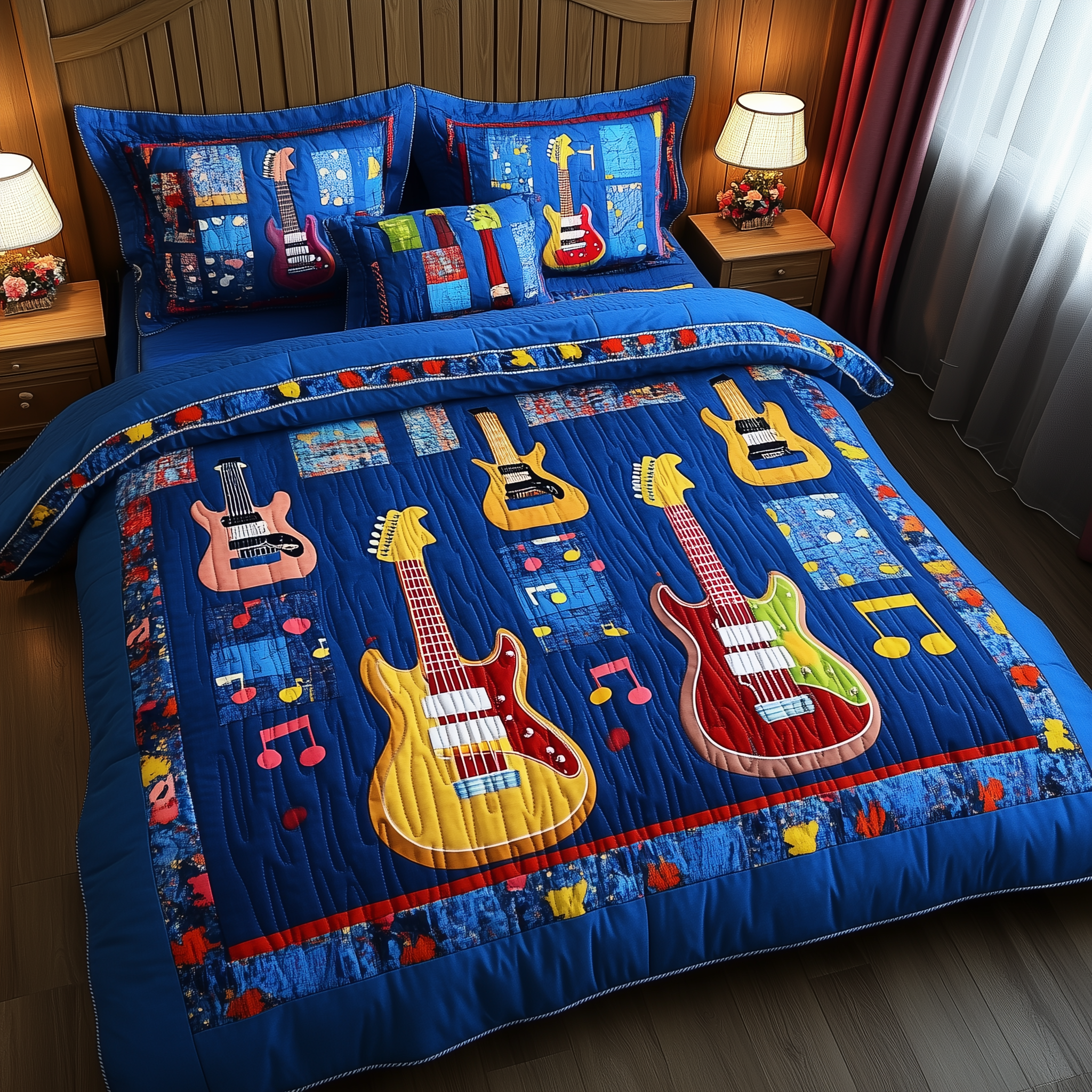 Guitars Quilted Bedding Set Best Fitted Sheets Unusual Gifts For Guitar Players