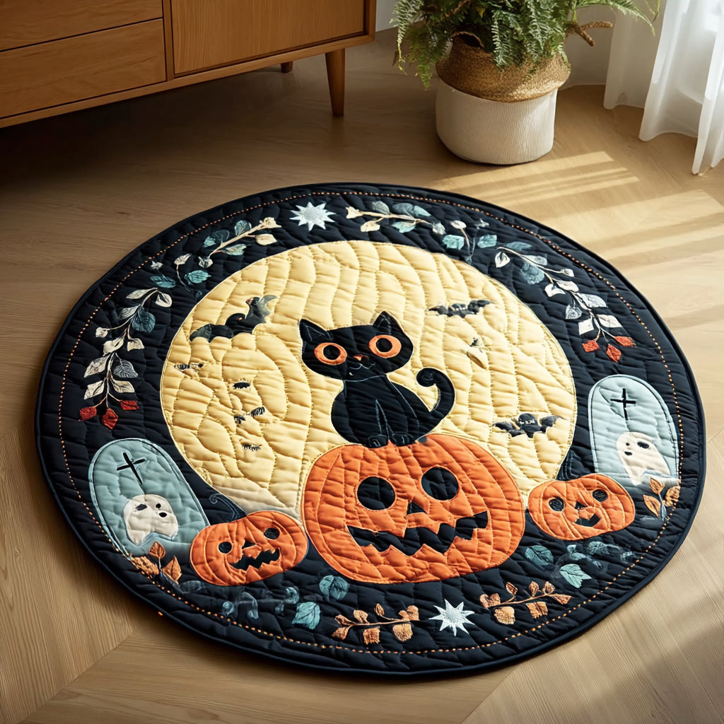 Halloween Black Cat Graveyard Quilted Round Mat Home Decor Shop Halloween Birthday Gifts