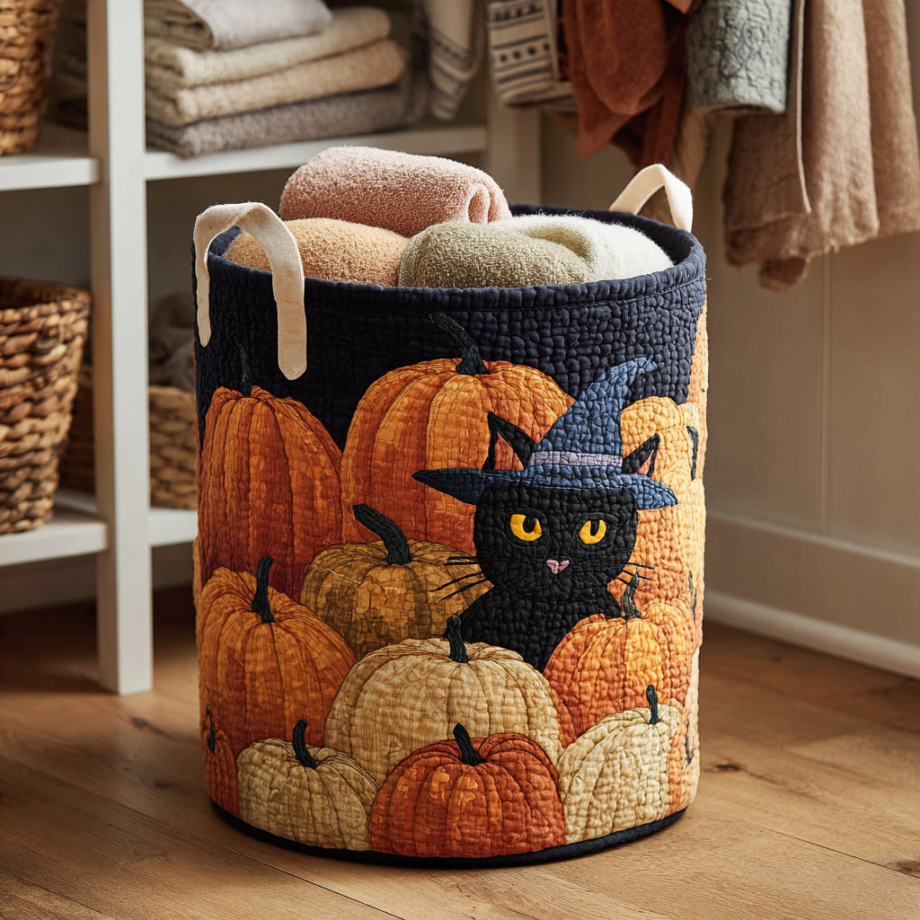 Halloween Black Cat Quilted Laundry Basket Laundry Room Decor Cool Cat Presents