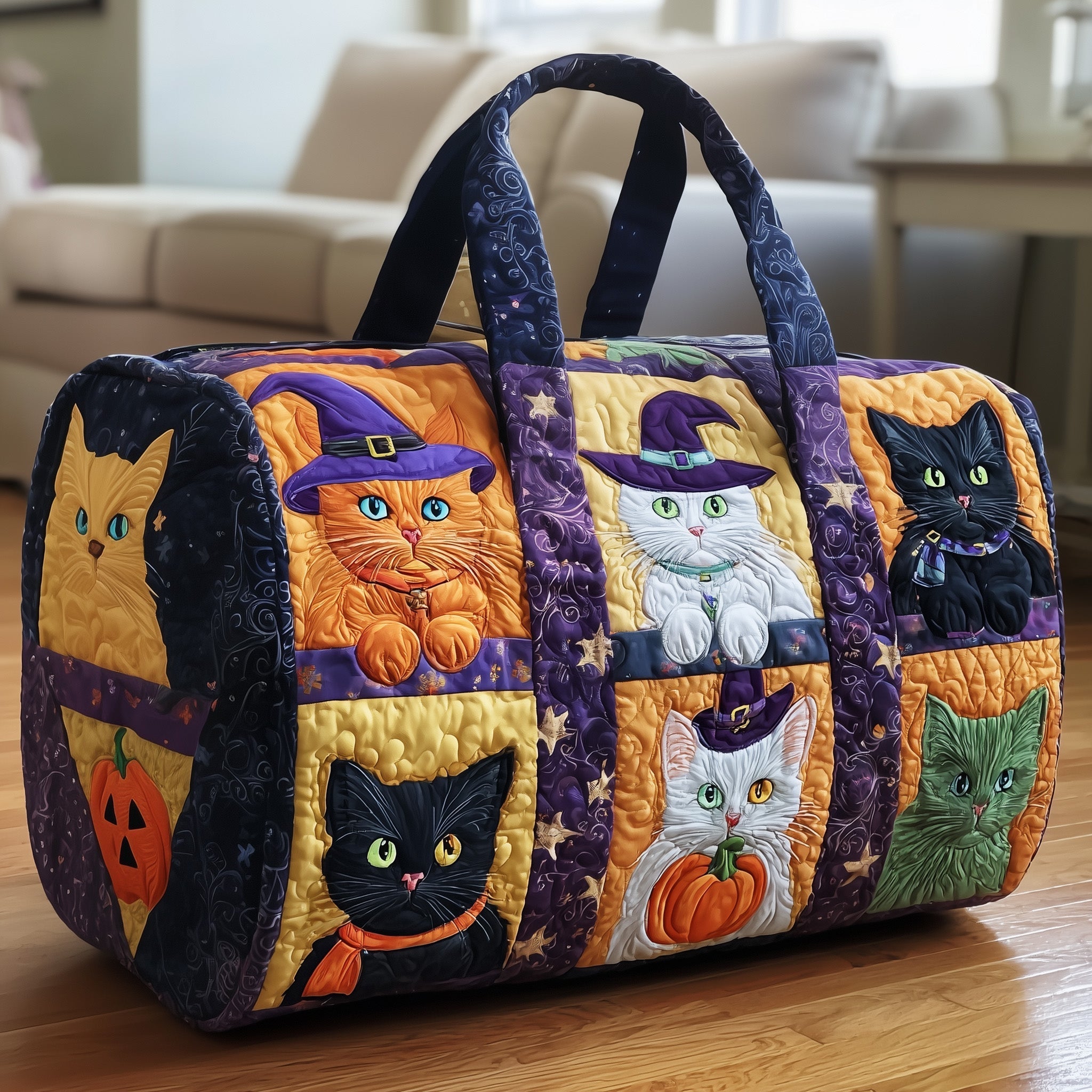 Halloween Cat Quilted Duffle Bag Large Womens Duffle Bag Gifts For A Cat Lover