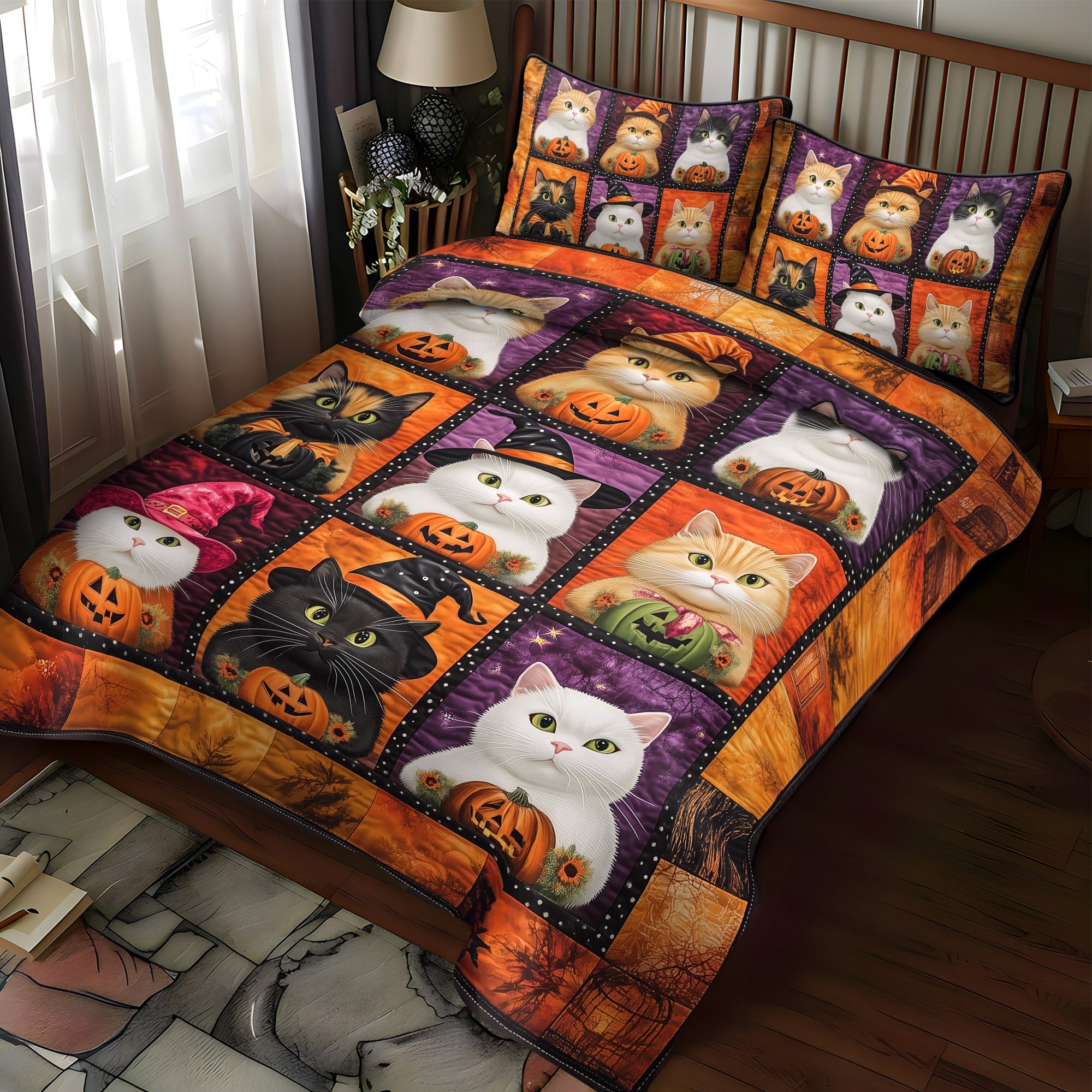 Halloween Kitty Quilted Bedding Set Best King Sheets Halloween Birthday Gifts