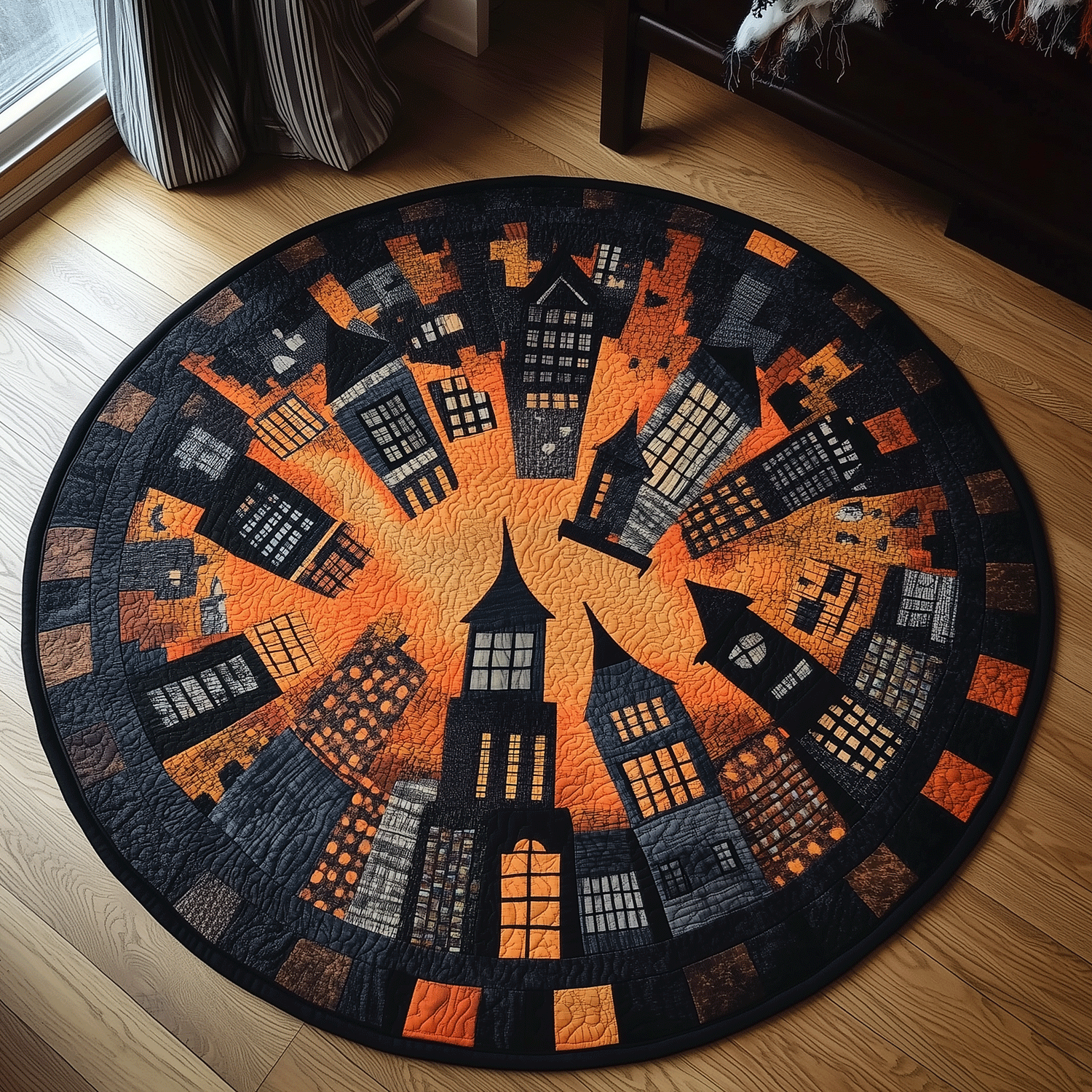 Halloween Nightscape Quilted Round Mat House Decor Halloween Anniversary Gifts