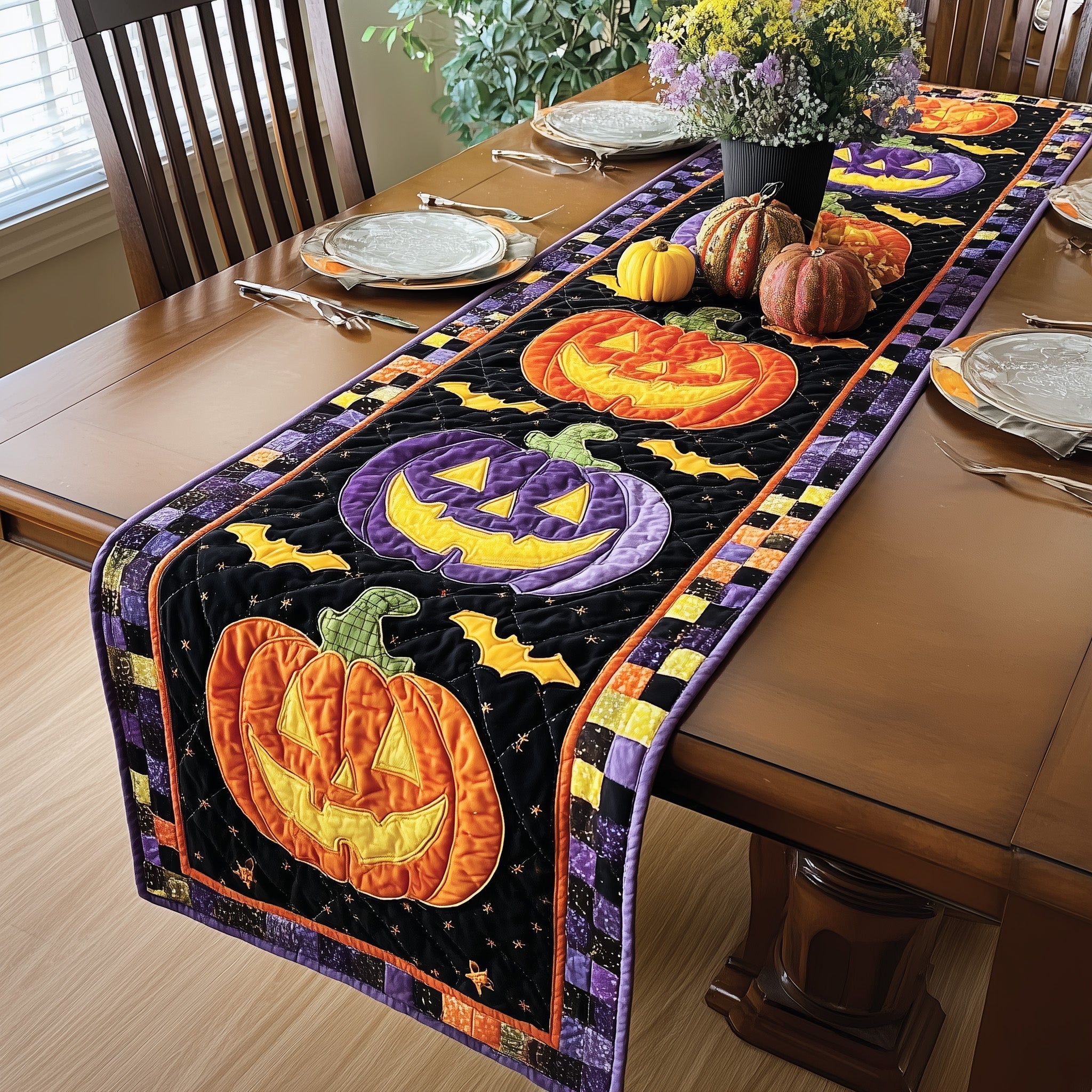 Halloween Pumpkin Quilted Table Runner Spooky Table Runner Best Autumn Gifts
