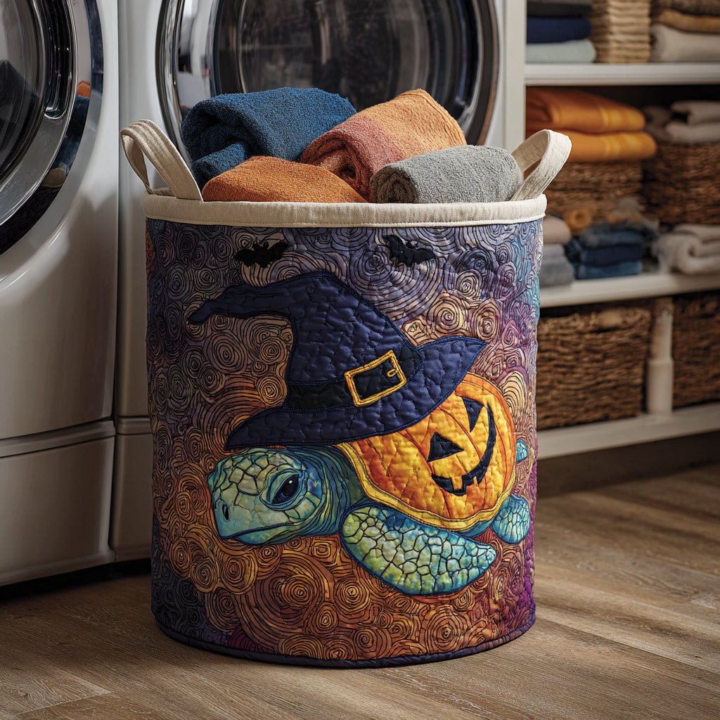 Halloween Turtle Trick Quilted Laundry Basket Laundry Clothes Basket Gifts For Sea Turtle Lovers
