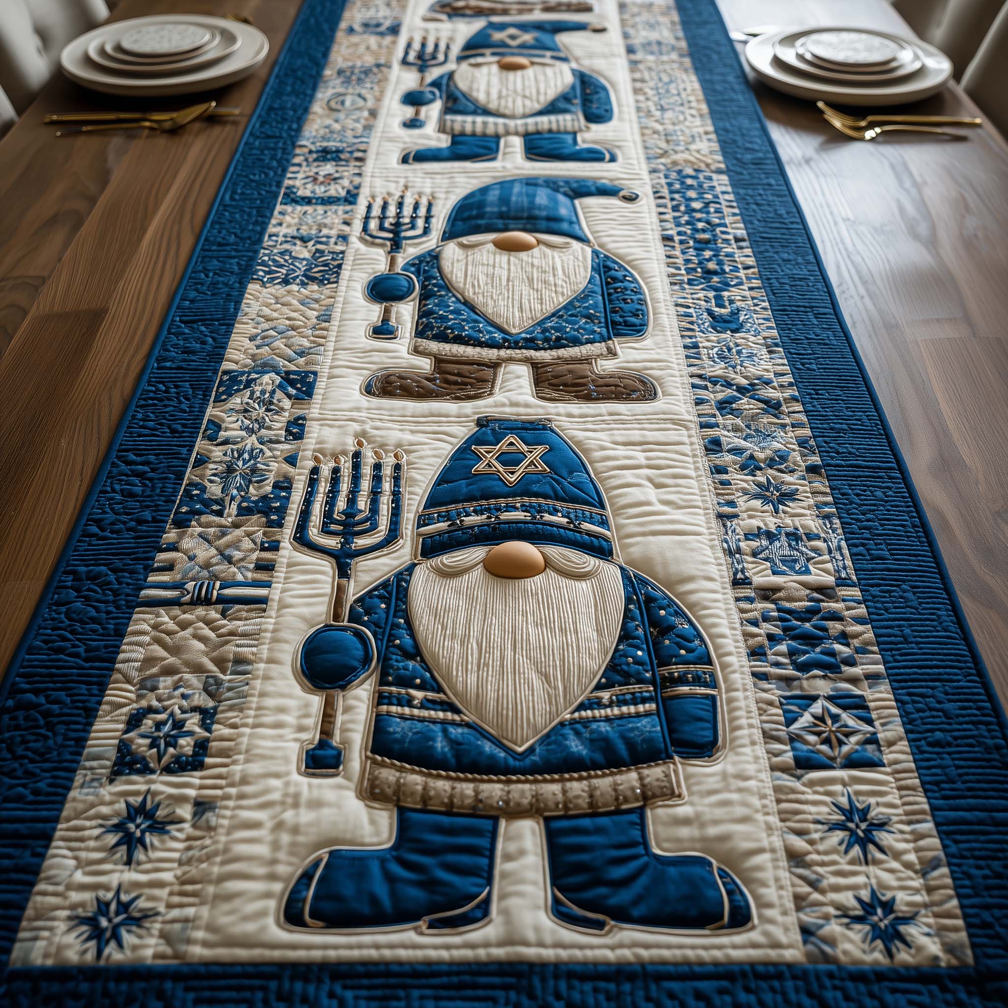 Hanukkah Gnomes Quilted Table Runner Holiday Themed Table Runners Hanukkah Ideas