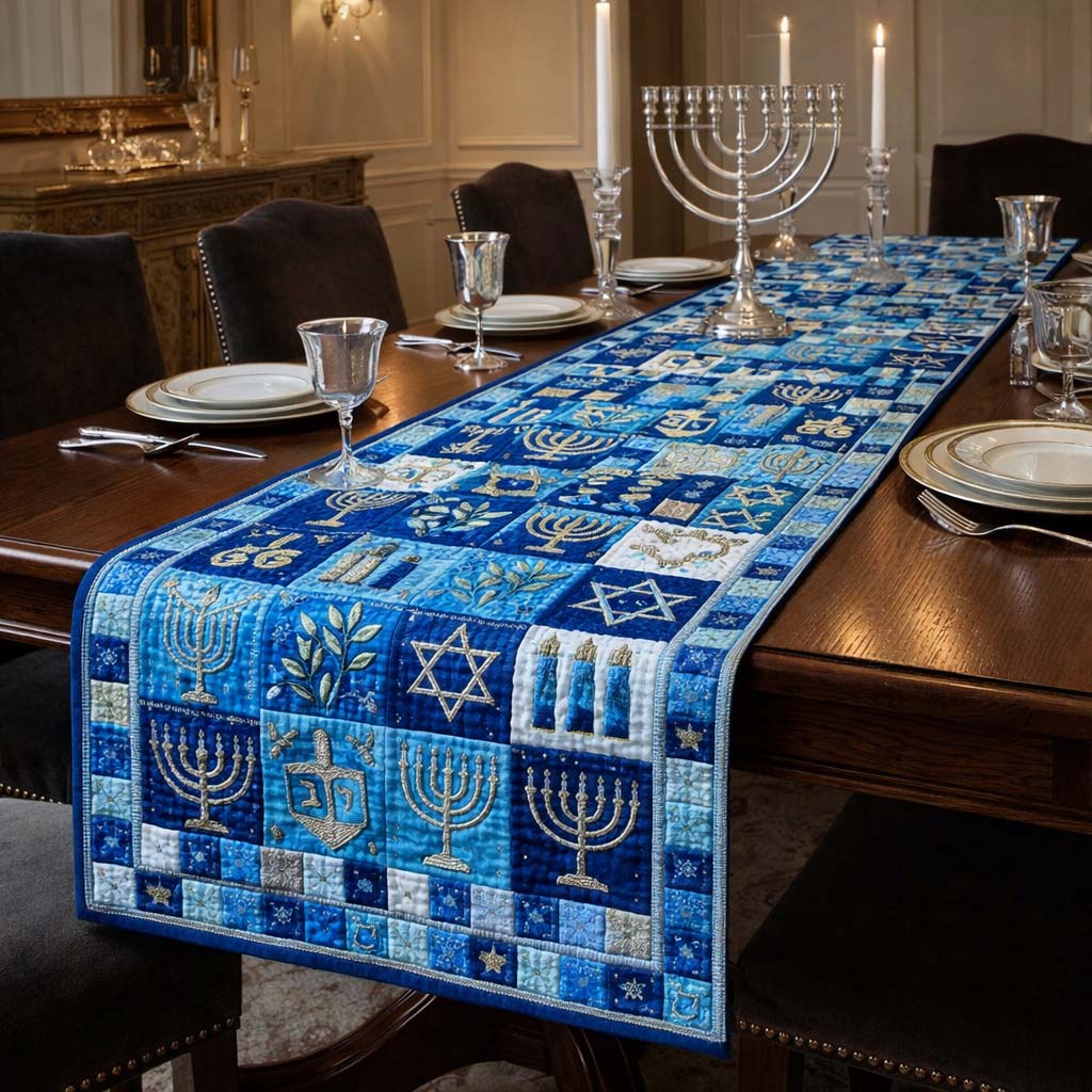 Hanukkah Patch Quilted Table Runner Dining Room Table Decor Hanukkah Hostess Gift