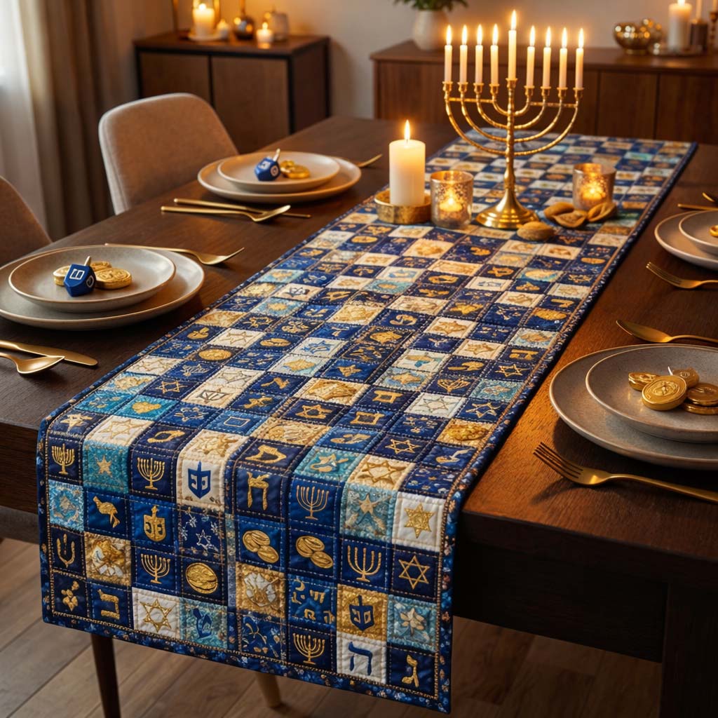 Hanukkah Patch Quilted Table Runner Dining Room Table Decor Small Gift Ideas For Hanukkah