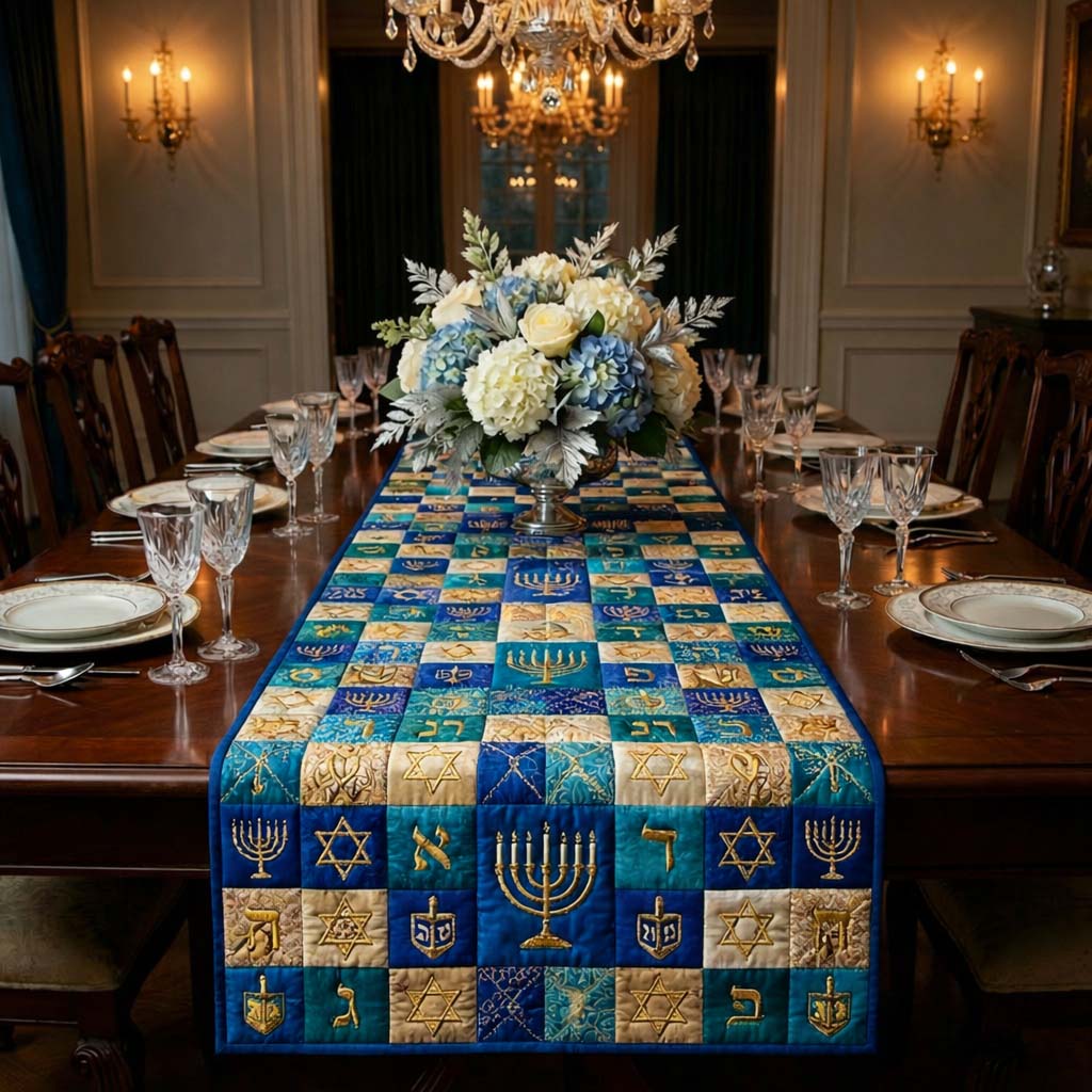 Hanukkah Patch Quilted Table Runner Dining Table Decor Gifts To Give For Hanukkah