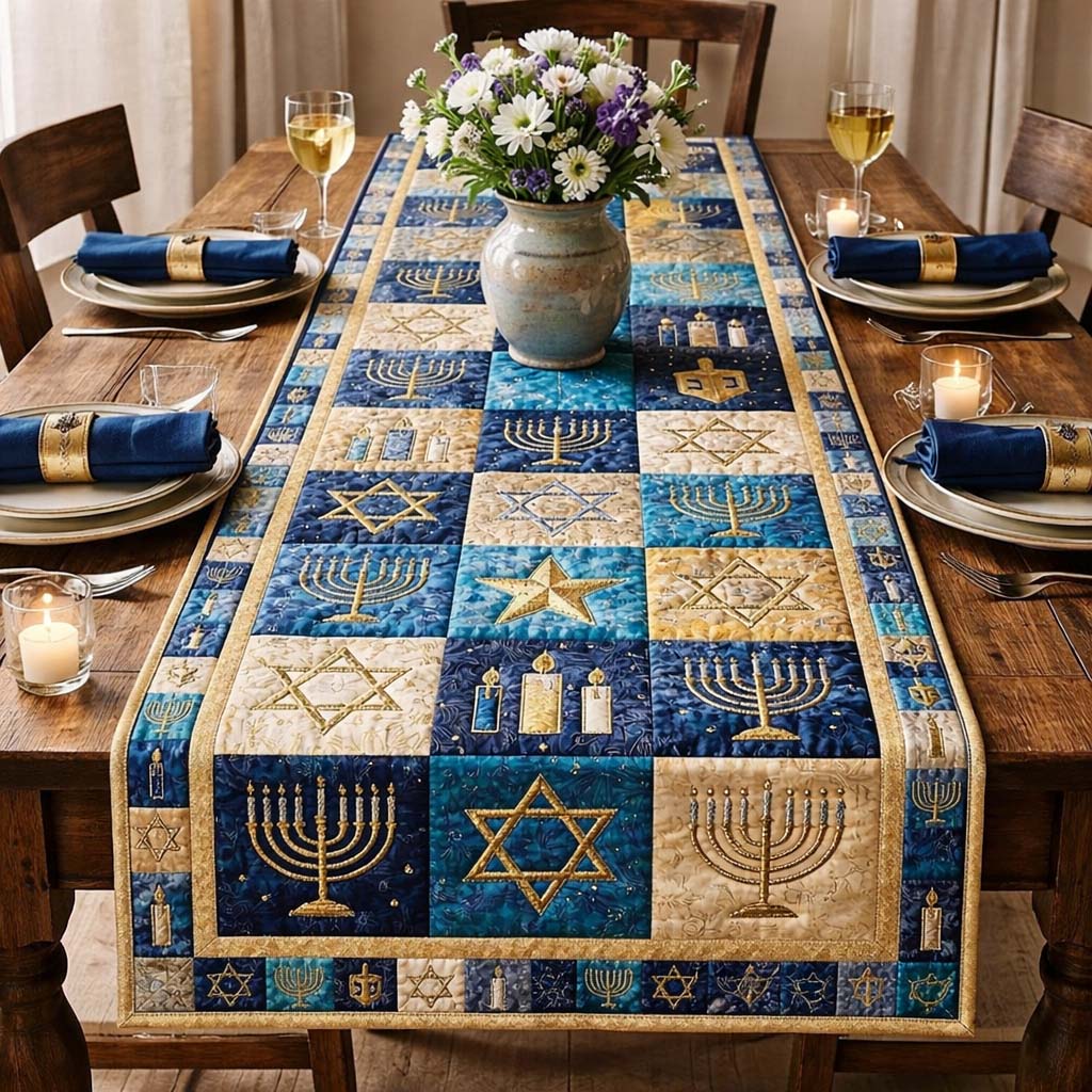 Hanukkah Patch Quilted Table Runner Holiday Themed Table Runners Hanukkah Gifts For Dad