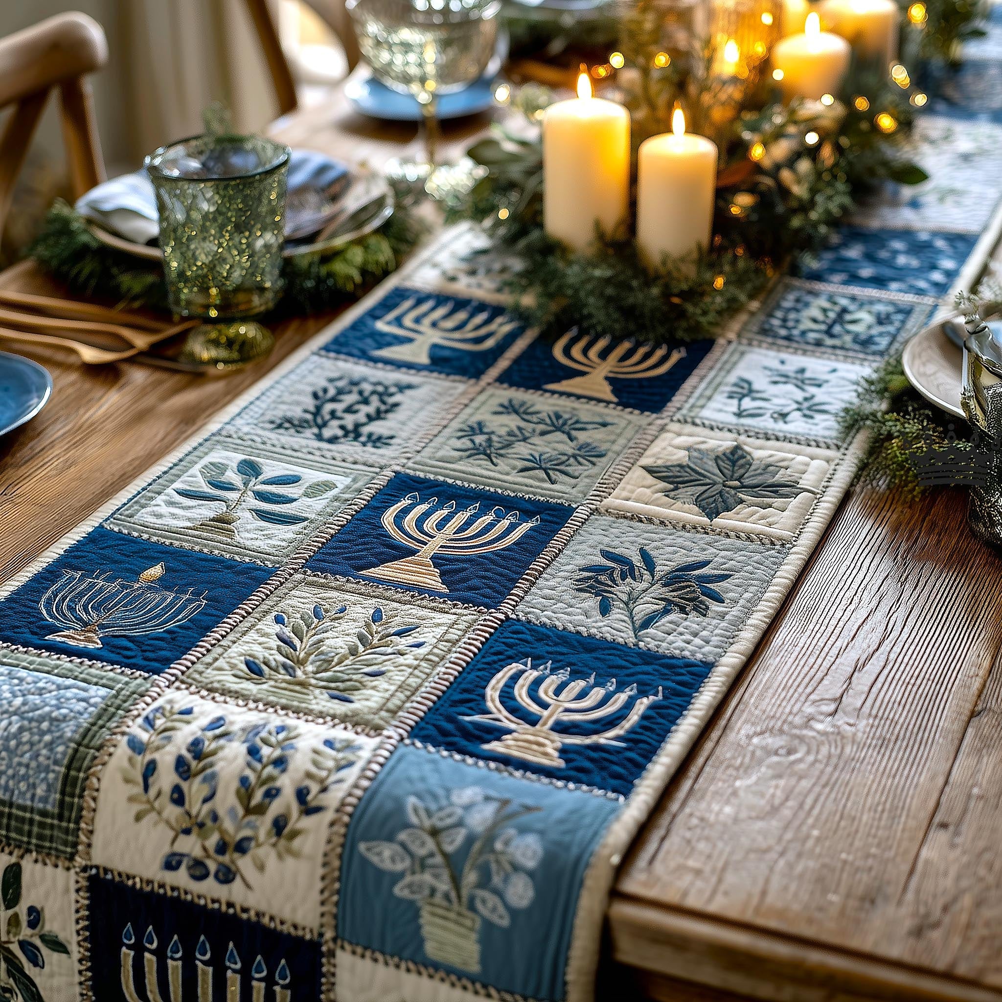 Hanukkah Patchwork Quilted Table Runner Dining Table Decor Ideas Gift Suggestions For Hanukkah