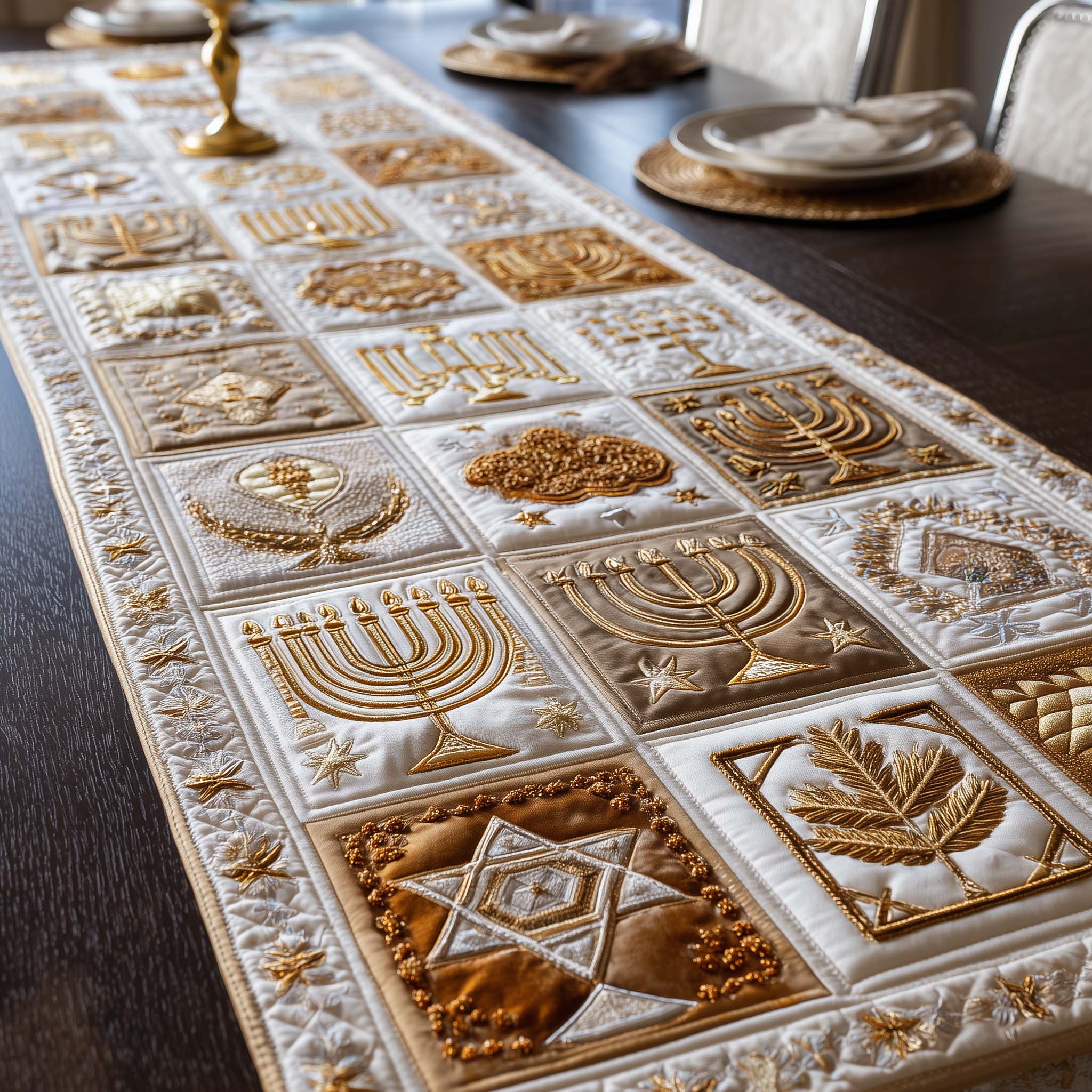 Hanukkah Patchwork Quilted Table Runner Holiday Dining Table Decor Hanukkah Gift Suggestions