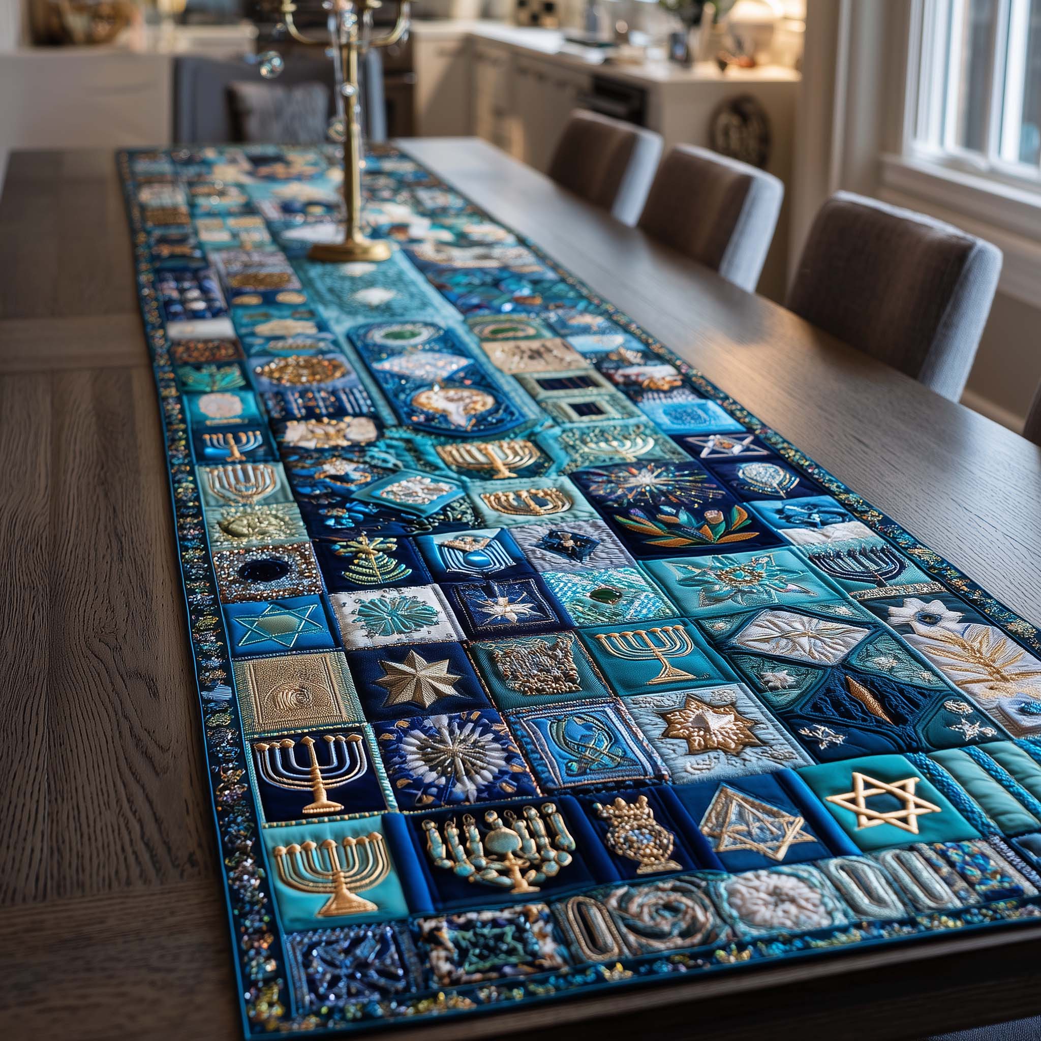Hanukkah Patchwork Quilted Table Runner Holiday Runner Dining Best Hanukkah Gifts