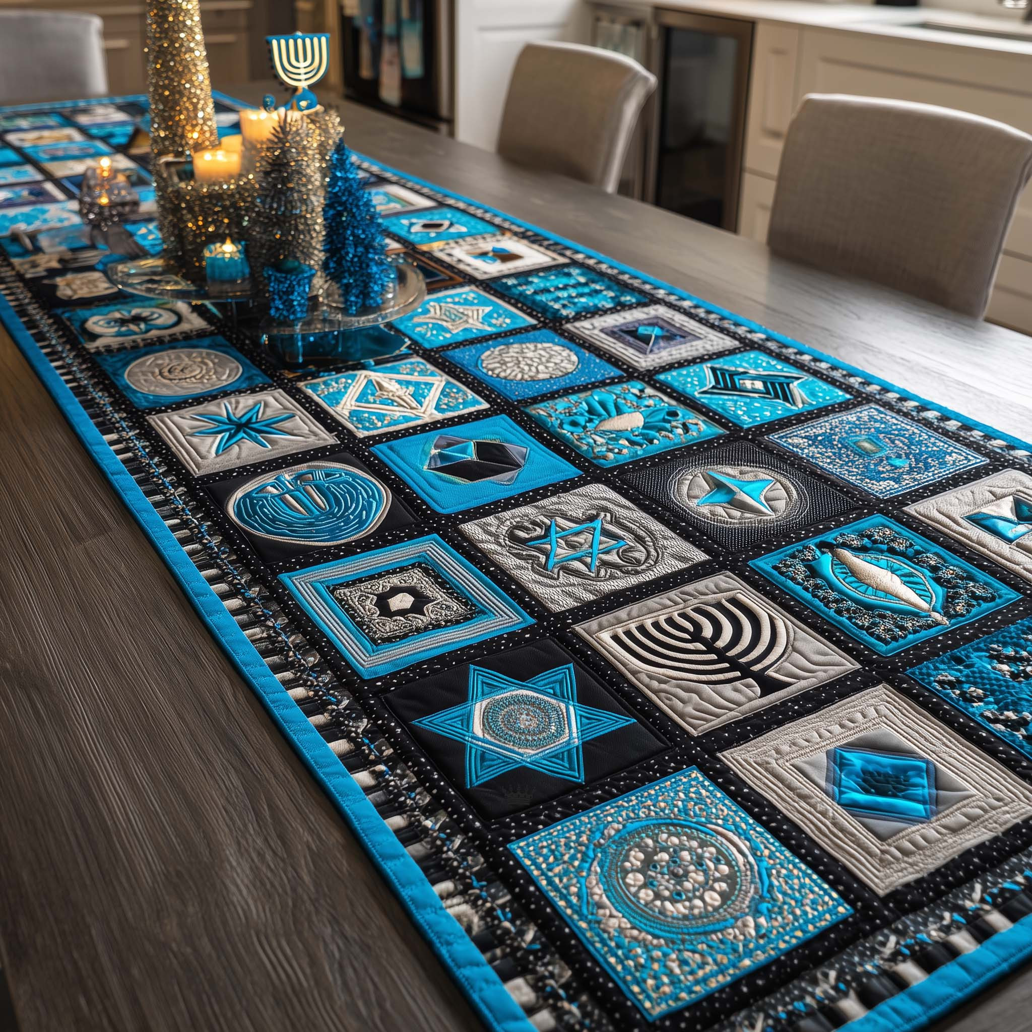 Hanukkah Patchwork Quilted Table Runner Holiday Runner Dining Hanukkah Gifts For Men