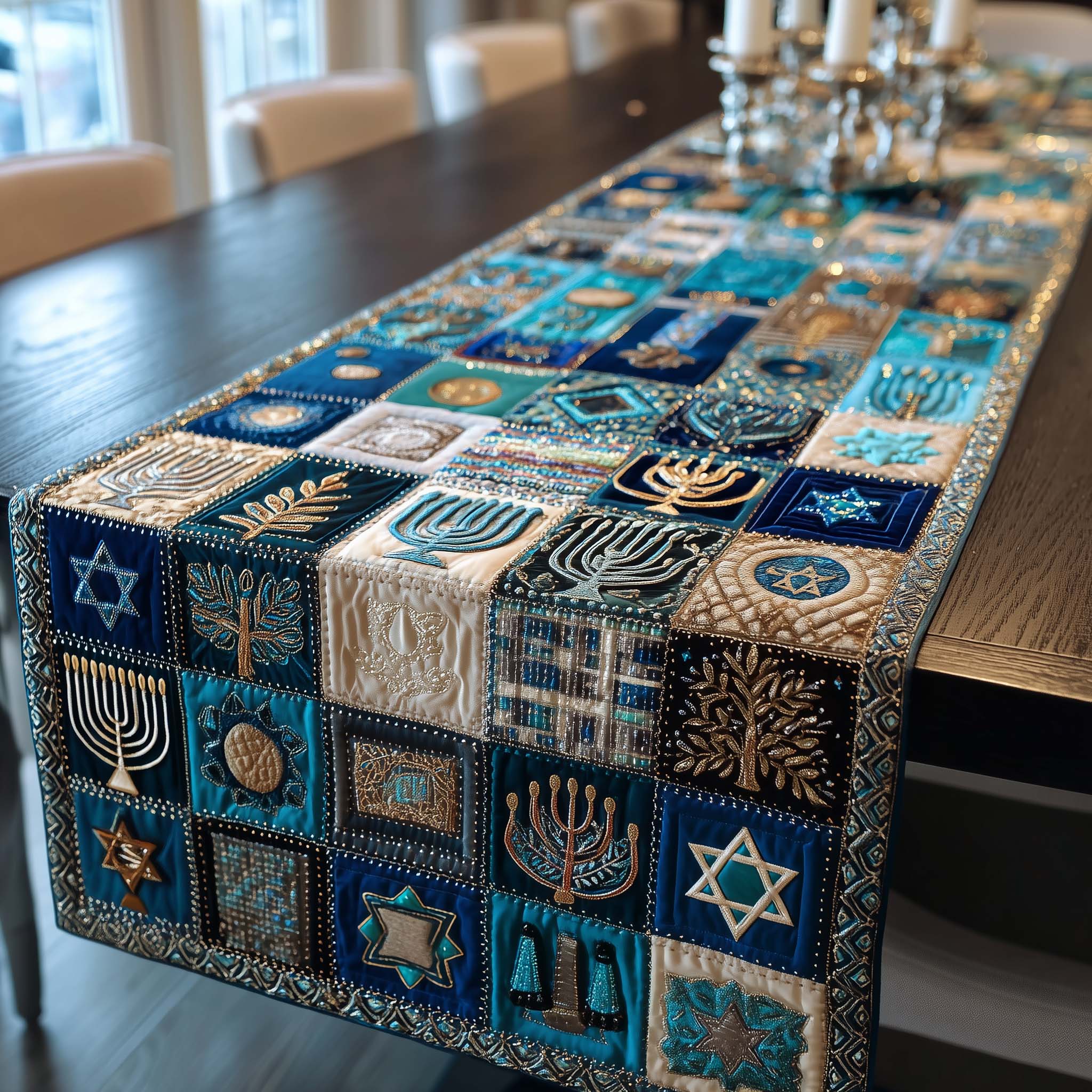 Hanukkah Patchwork Quilted Table Runner Holiday Table Runners Presents For Hanukkah