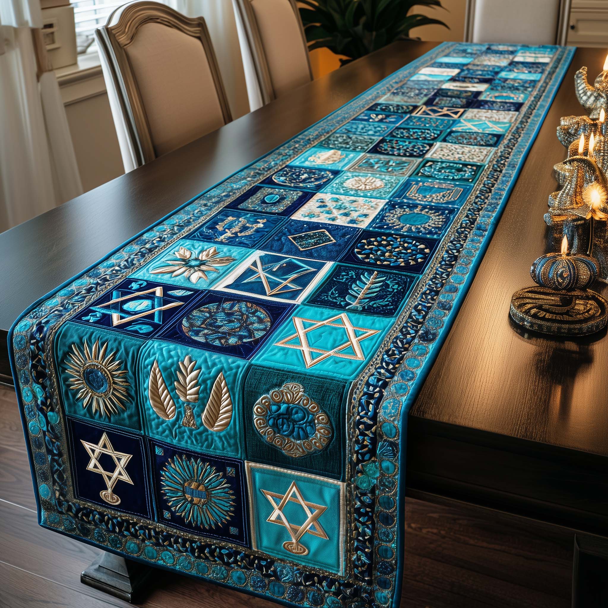 Hanukkah Patchwork Quilted Table Runner Holiday Table Throw Hanukkah Gift Ideas