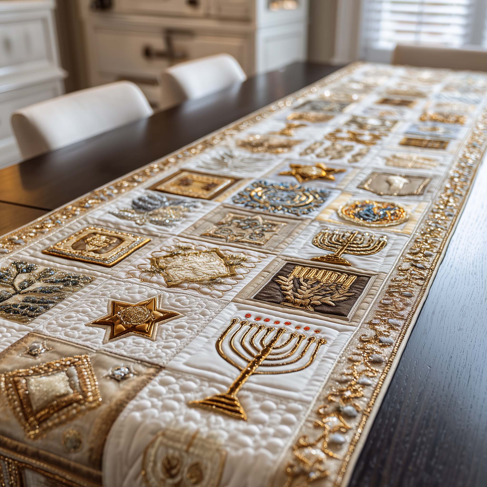 Hanukkah Patchwork Quilted Table Runner Holiday Table Throw Typical Hanukkah Gifts