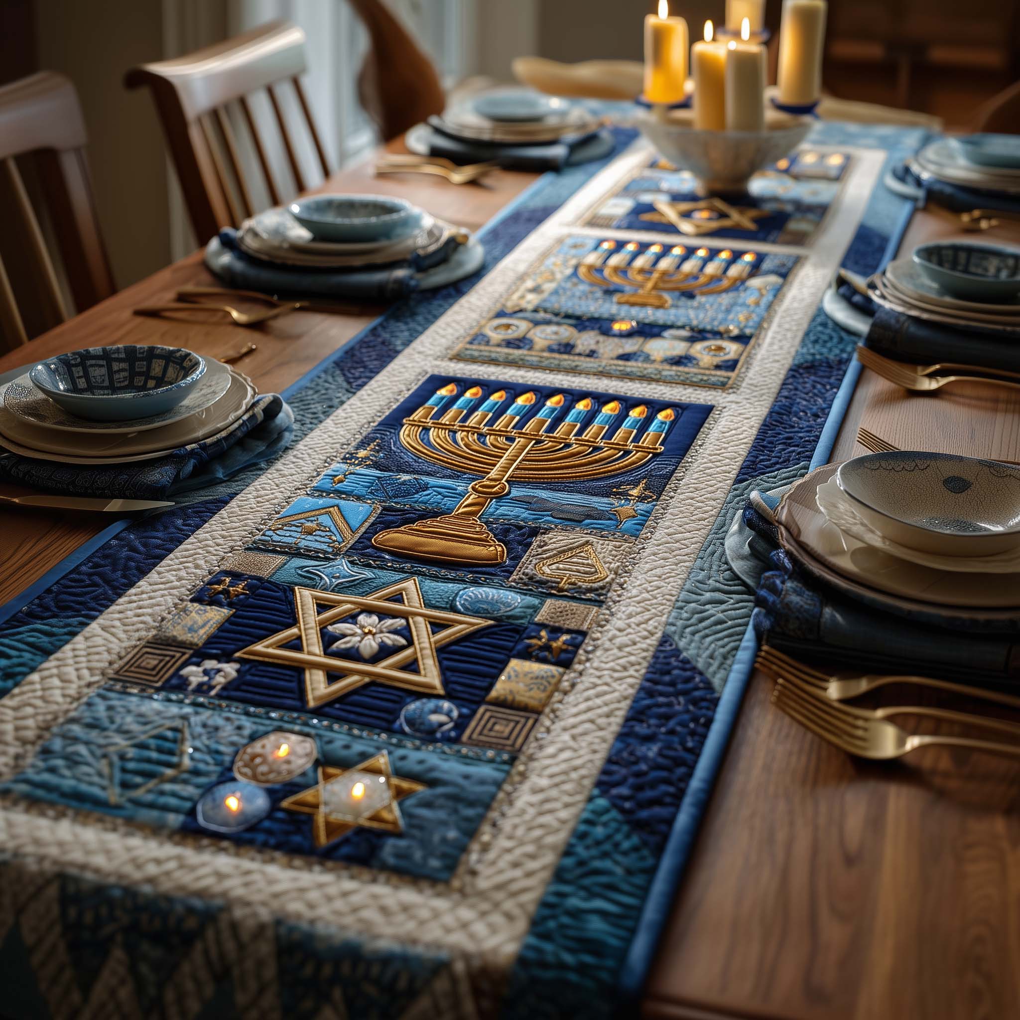 Hanukkah Quilted Table Runner Dining Room Table Centerpieces Presents For Hanukkah