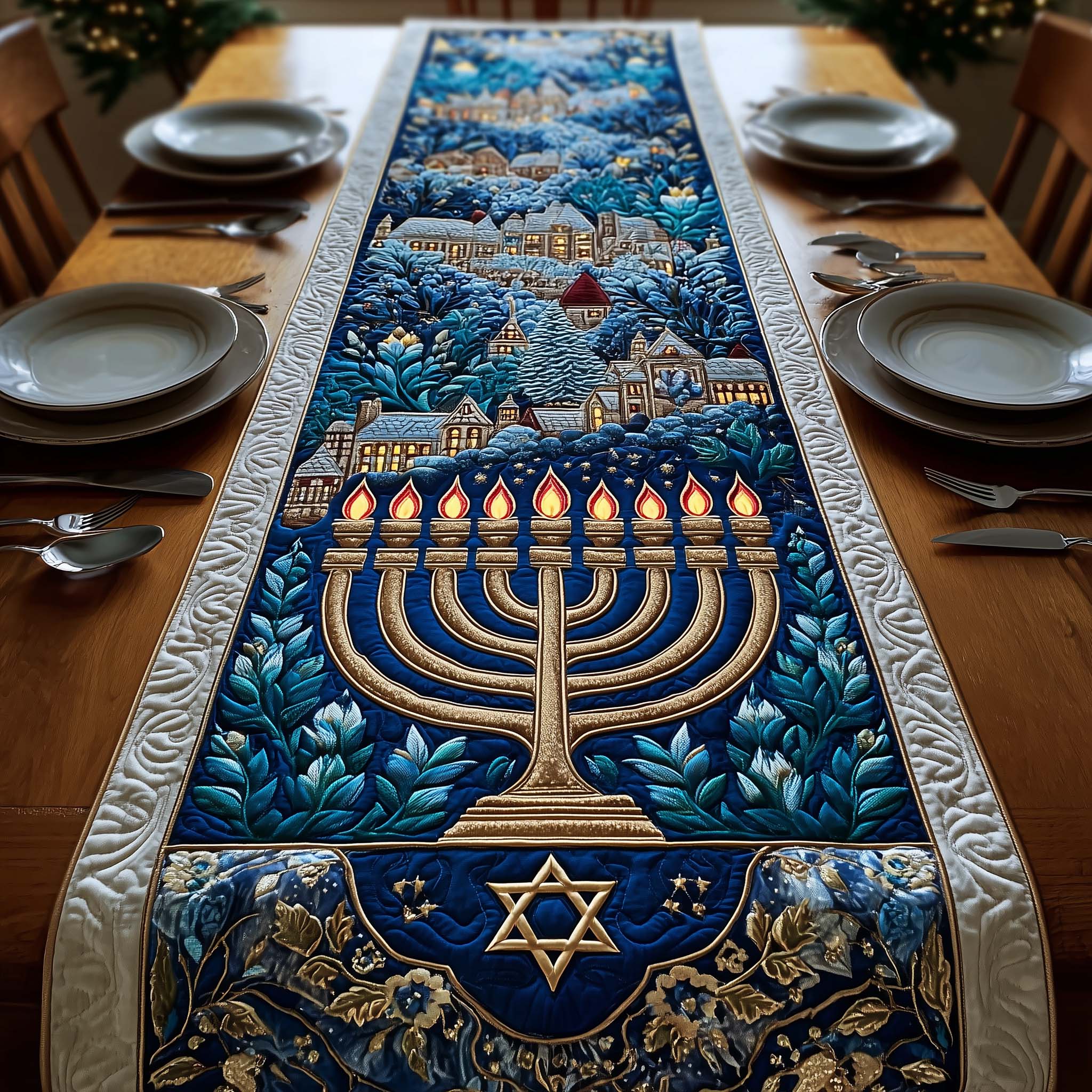 Hanukkah Quilted Table Runner Dining Room Table Decor Hanukkah Gift Ideas