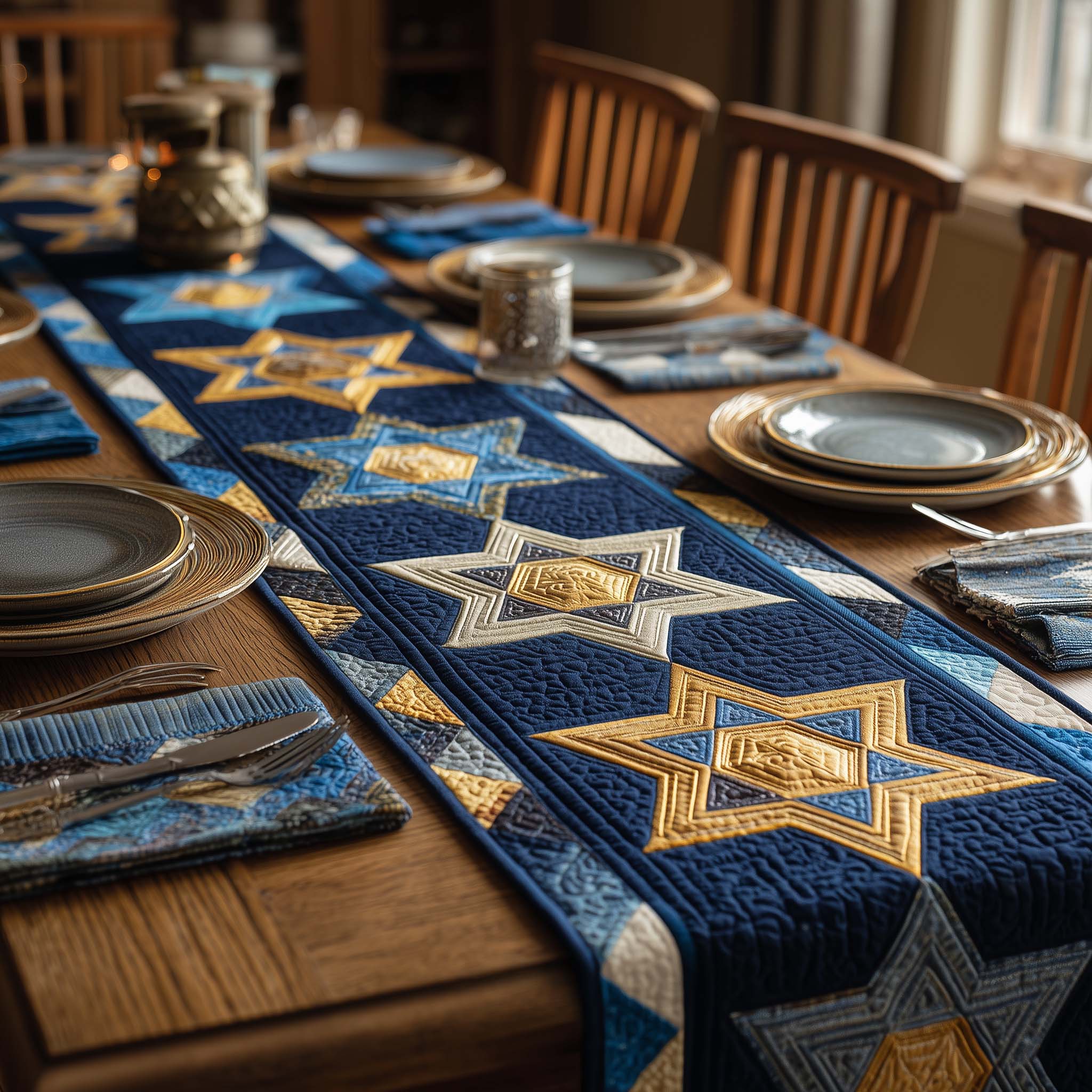 Hanukkah Quilted Table Runner Dining Table Centerpiece Hanukkah Gift Themes